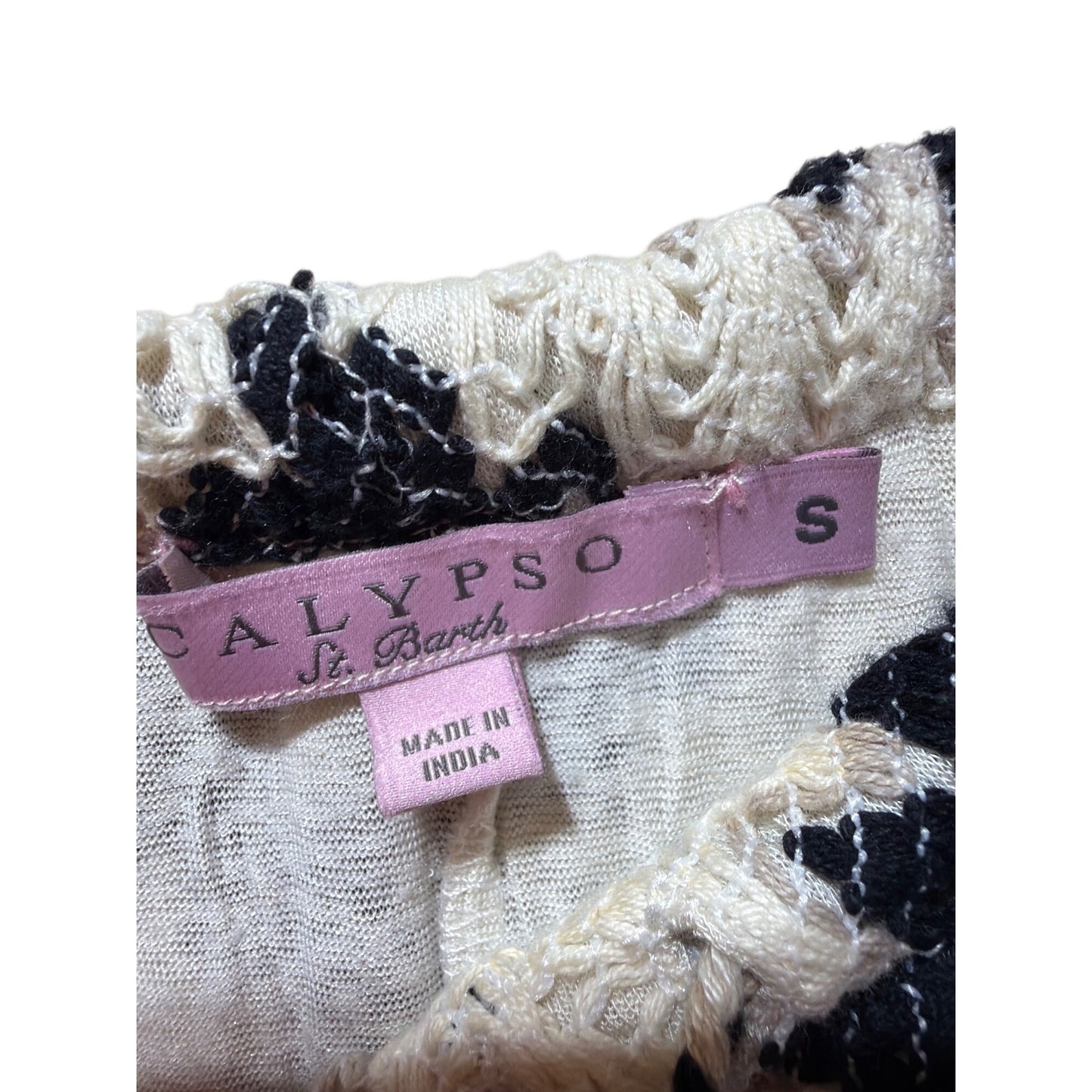 Calypso St. Barth Black & White Chevron Crochet Knit Maxi Skirt With Tassel Tie Waist Size S