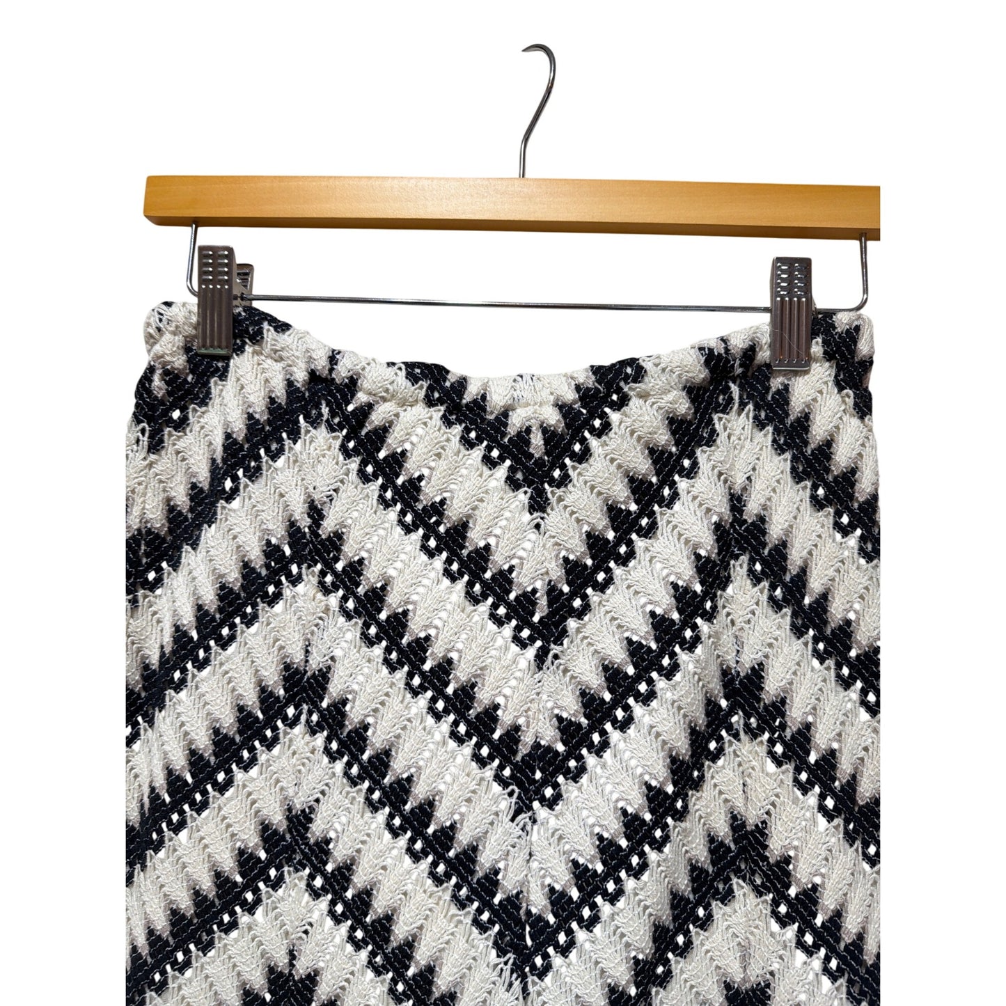 Calypso St. Barth Black & White Chevron Crochet Knit Maxi Skirt With Tassel Tie Waist Size S