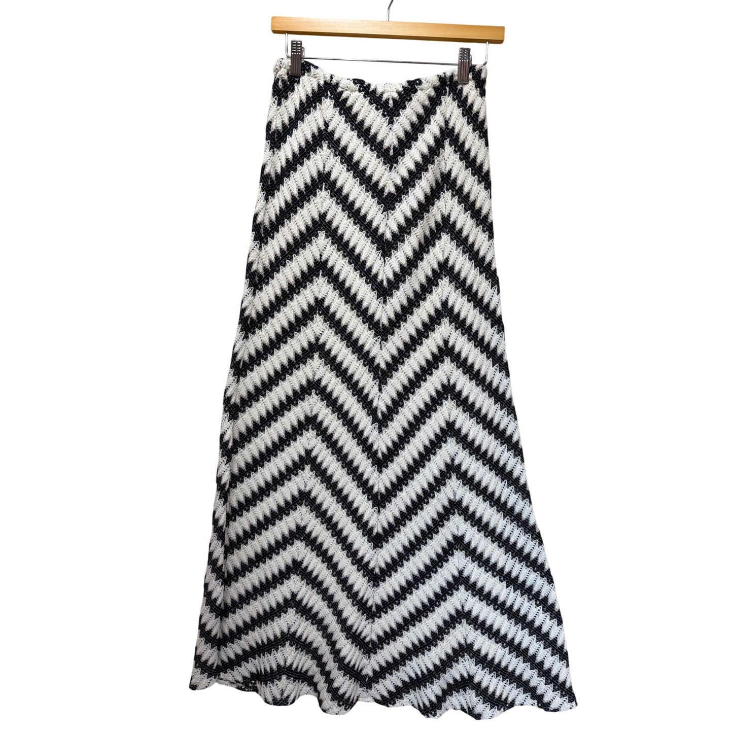 Calypso St. Barth Black & White Chevron Crochet Knit Maxi Skirt With Tassel Tie Waist Size S