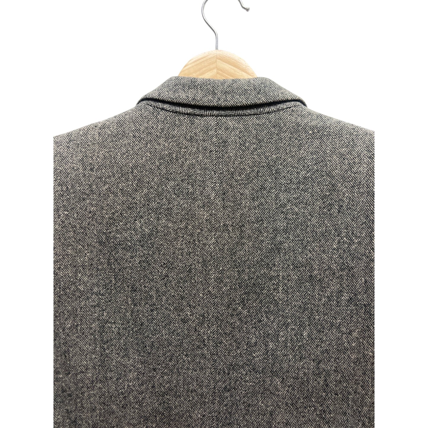 Pendleton Vintage 90's Y2K Gray Chevron Wool Black Faux Leather Trim Professional Blazer