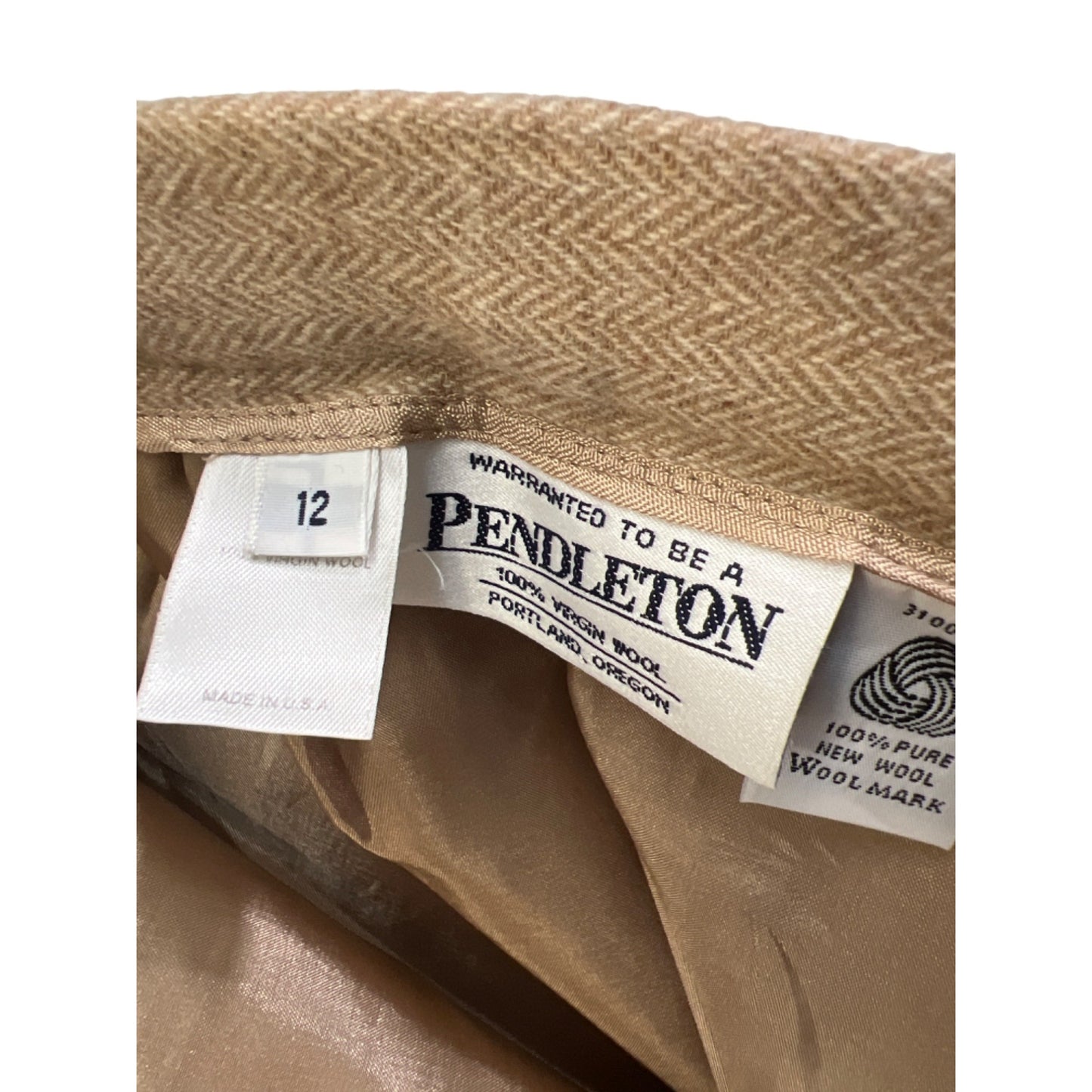 Pendleton Vintage 90's Tan Herringbone Wool Midi Pencil Skirt