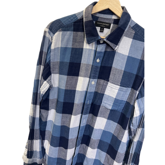 Banana Republic Standard Fit Double Layer Blue Plaid Flannel Shirt