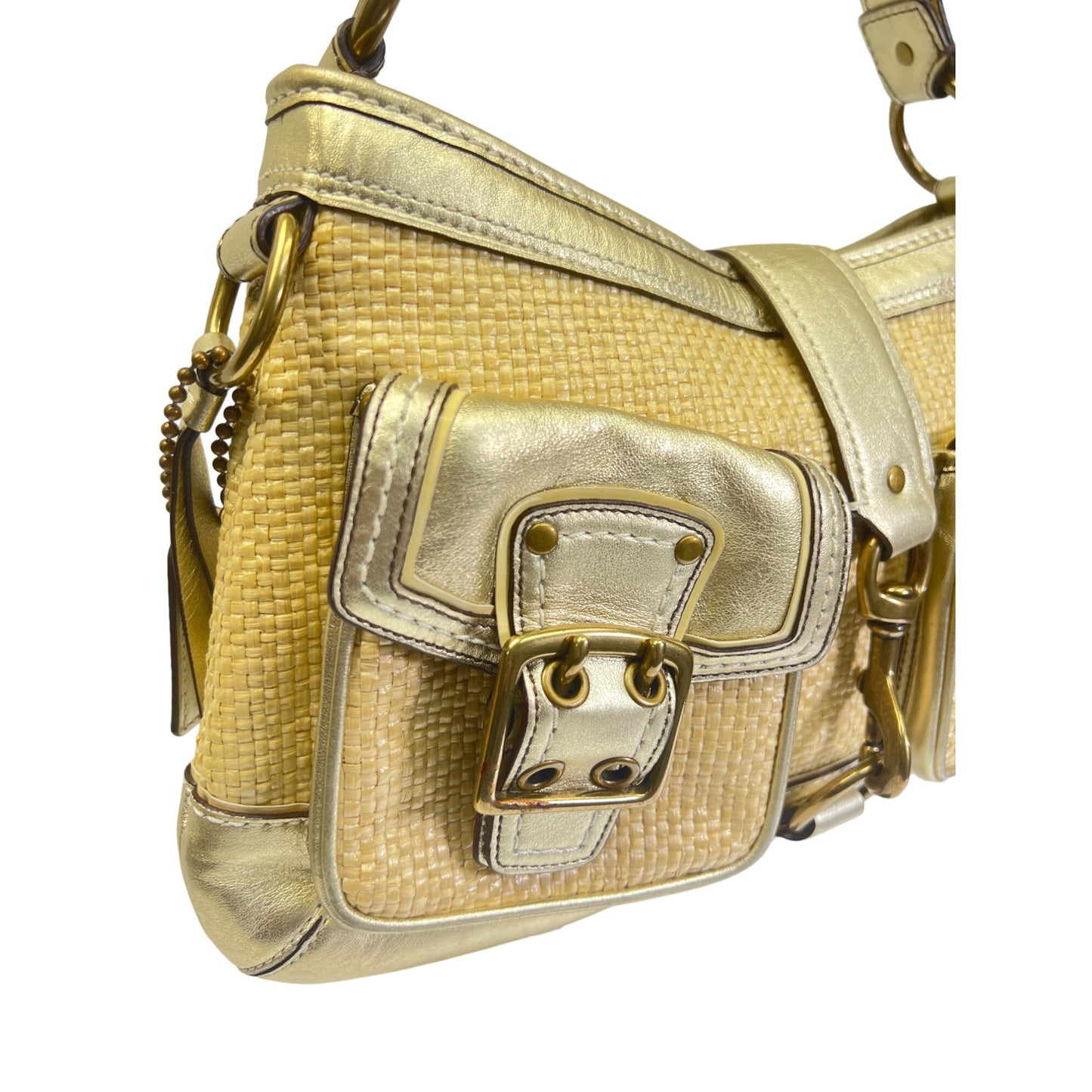 Coach Legacy Gold and Straw Shoulder Bag Purse