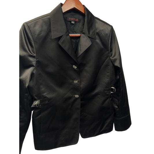 Anne Klein Black Satin Tailored Blazer Jacket