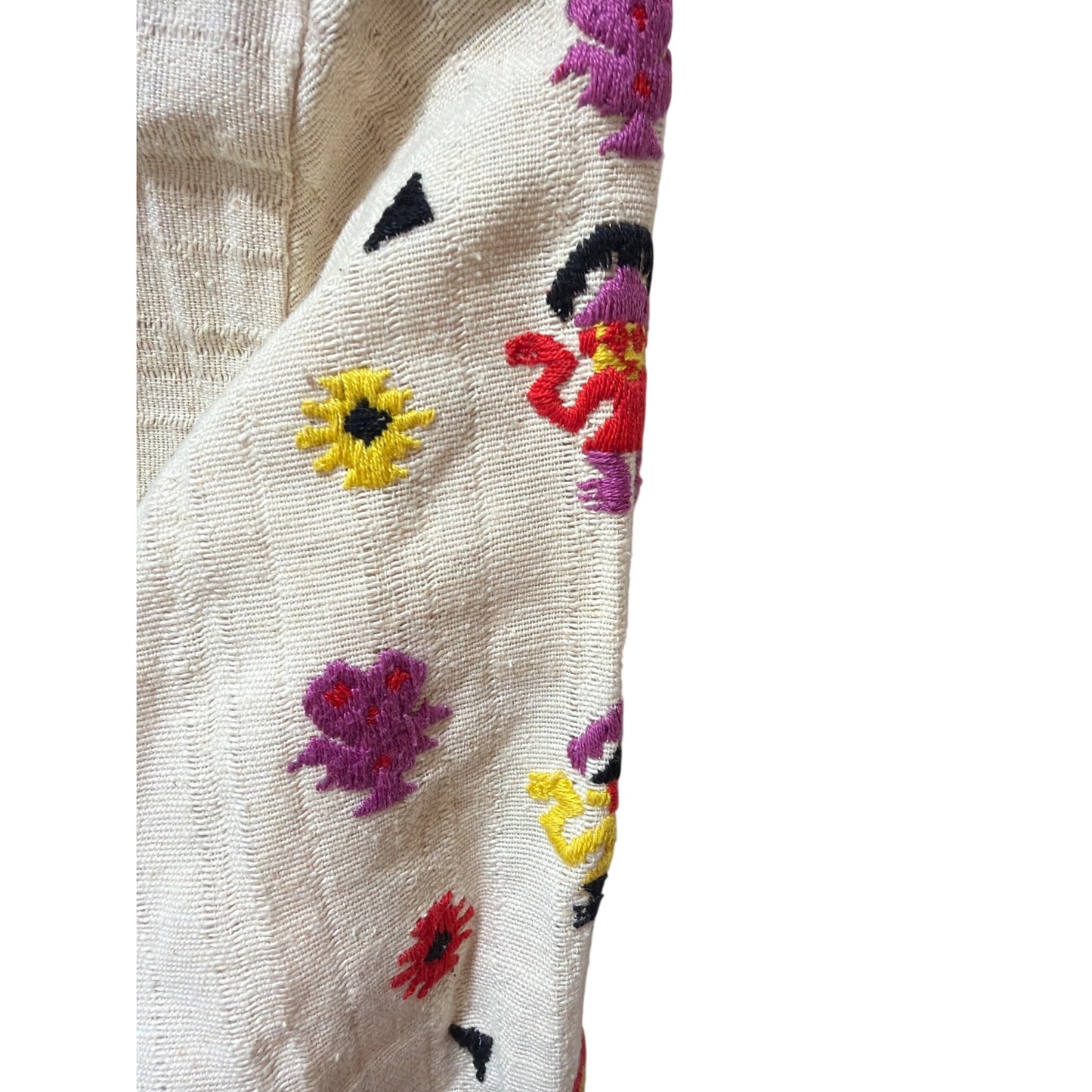 Benson & Partners Rare Vintage 60's 70's Natural Woven Aztec Embroidered Tunic Shirt Blouse