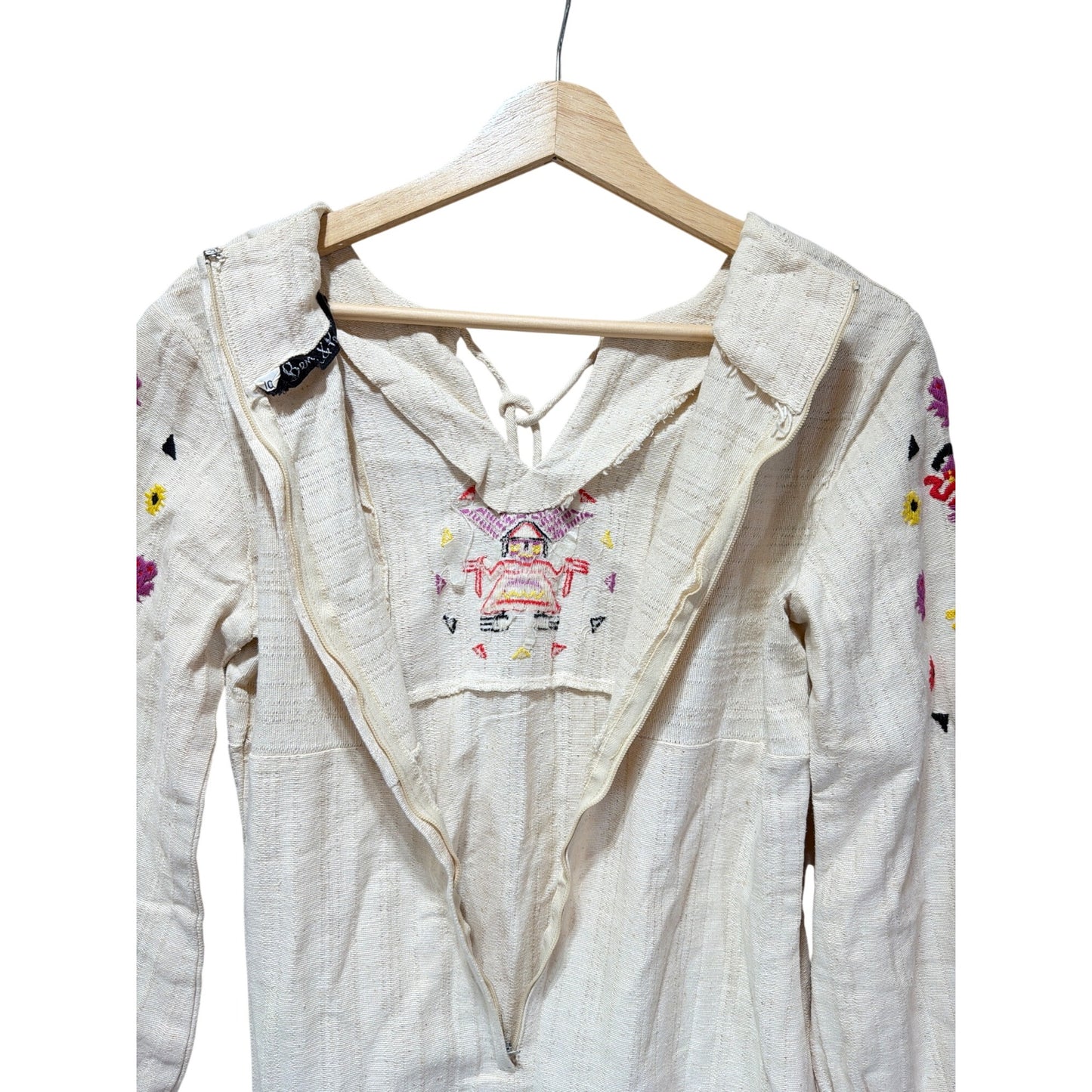 Benson & Partners Rare Vintage 60's 70's Natural Woven Aztec Embroidered Tunic Shirt Blouse
