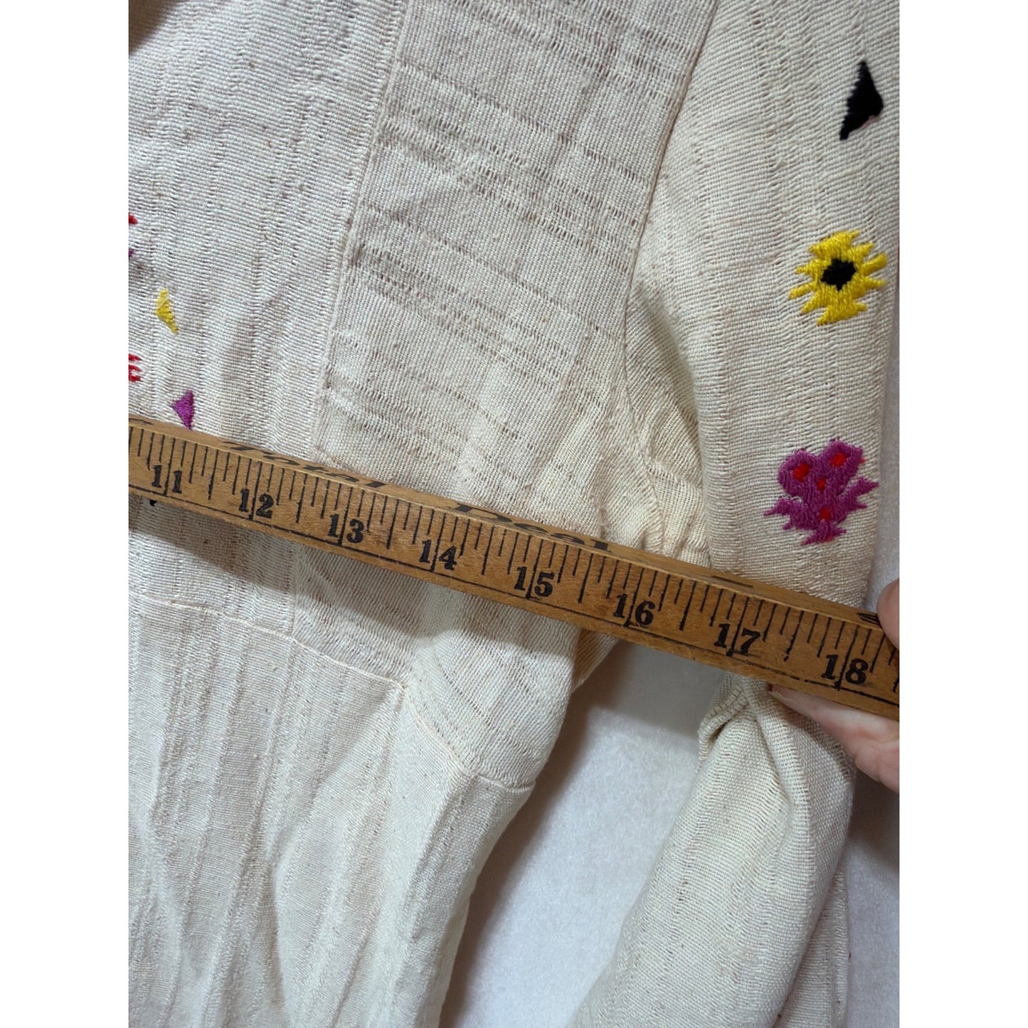 Benson & Partners Rare Vintage 60's 70's Natural Woven Aztec Embroidered Tunic Shirt Blouse