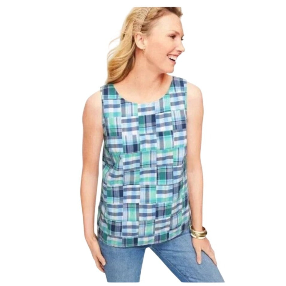 Talbots Multicolor Madras Plaid Sleeveless Cotton Blend Top Womens Size Large