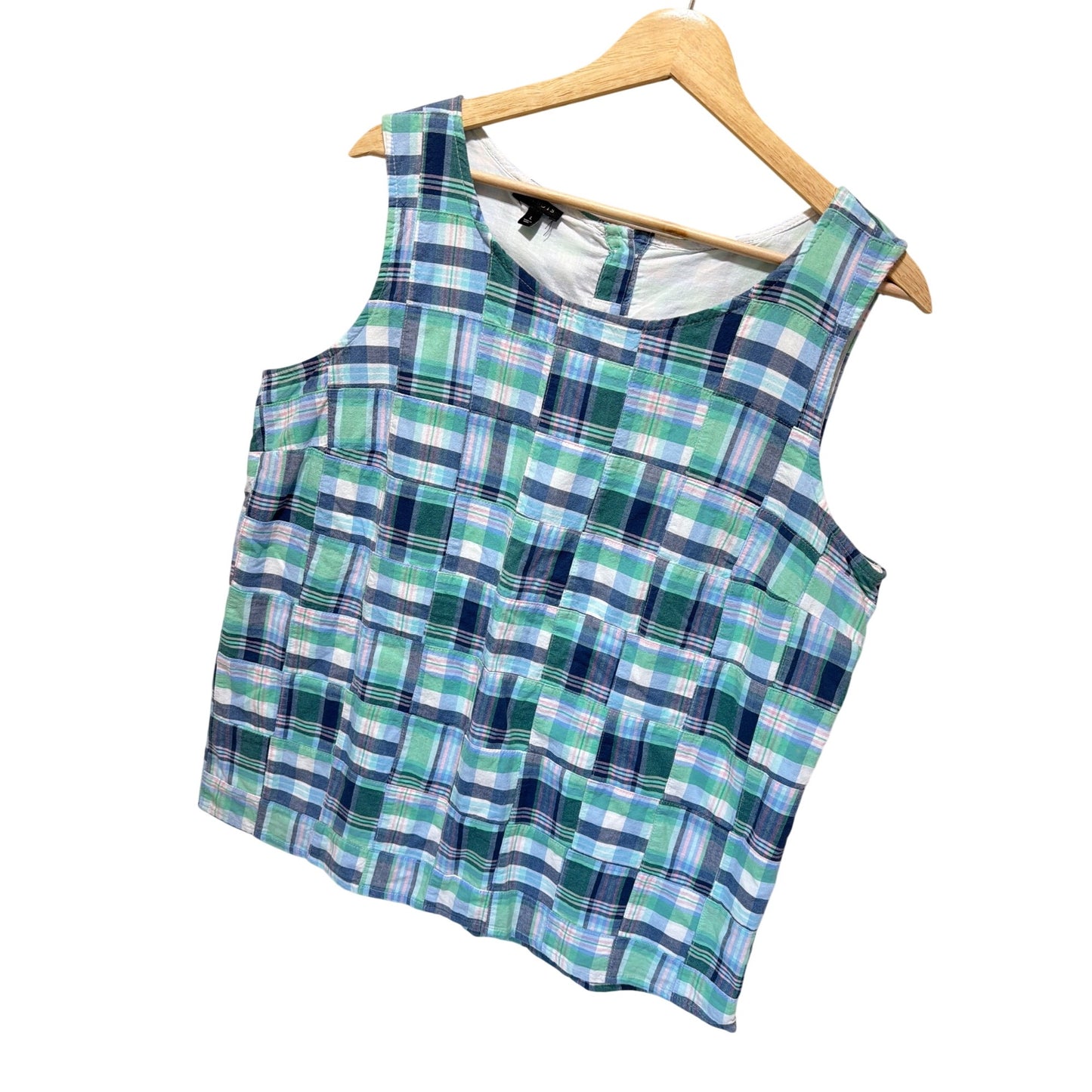 Talbots Multicolor Madras Plaid Sleeveless Cotton Blend Top Womens Size Large