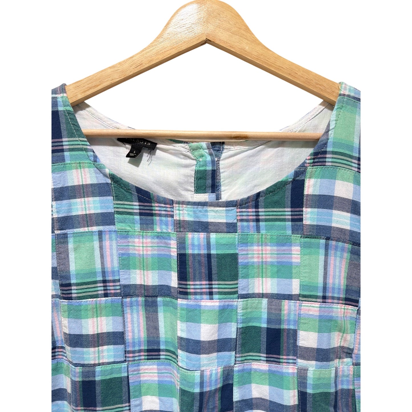 Talbots Multicolor Madras Plaid Sleeveless Cotton Blend Top Womens Size Large