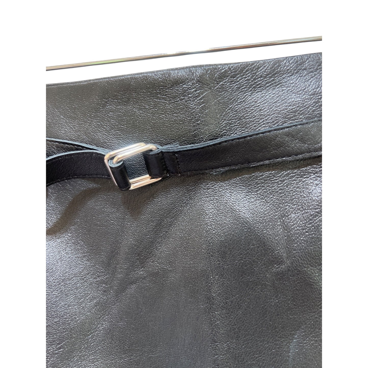 BCBG MaxAzria Lea Black Lambskin Leather Pencil Skirt With Belted Waist - Chic High-Waisted