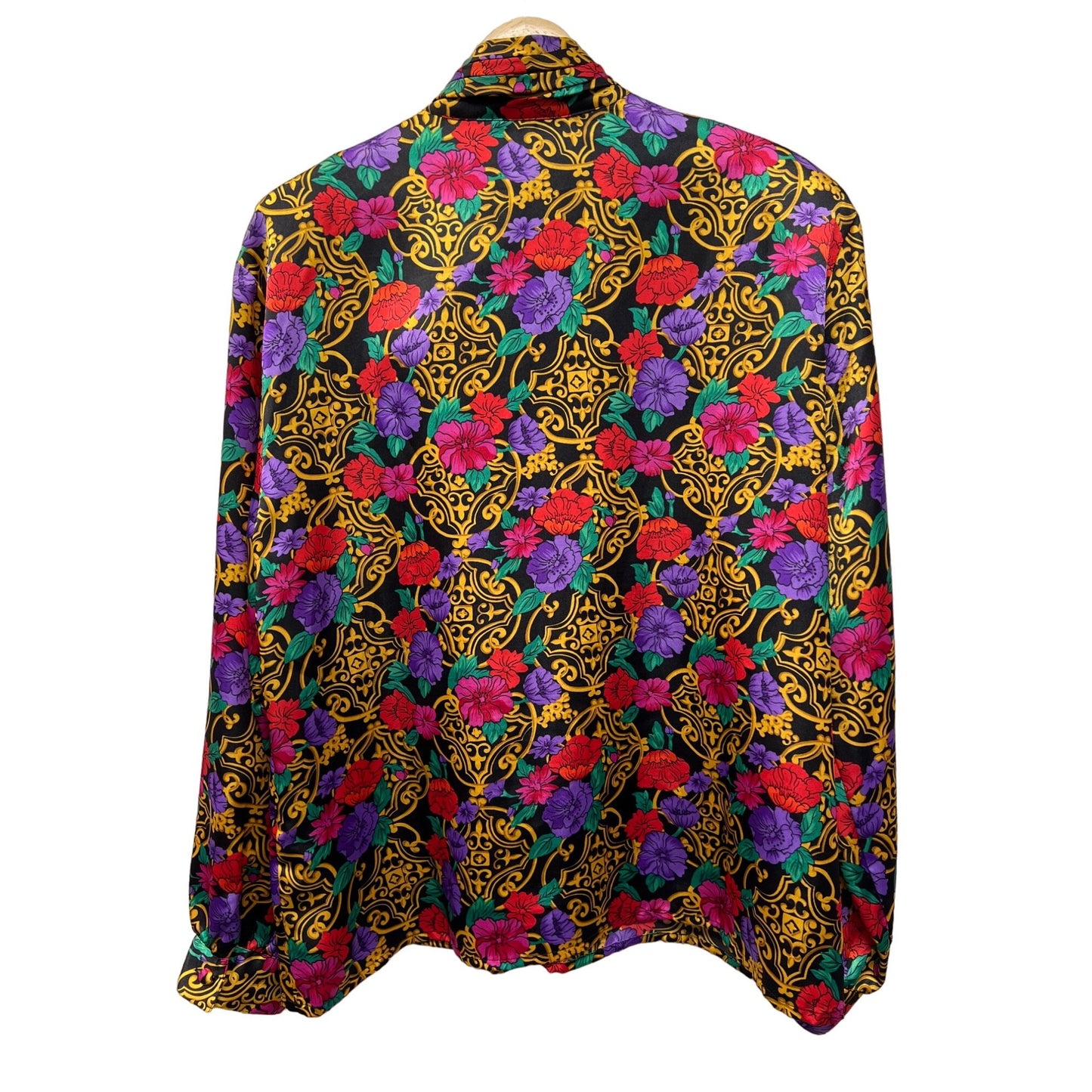 Notations Vintage 90's Bright Floral Sating Button Down Blouse