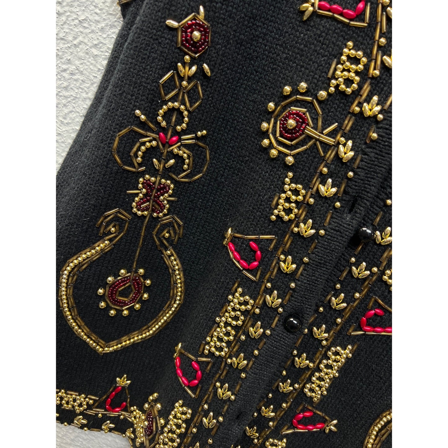 Claudia D NWT Black Holiday Sweater Vest with Gold & Red Beading