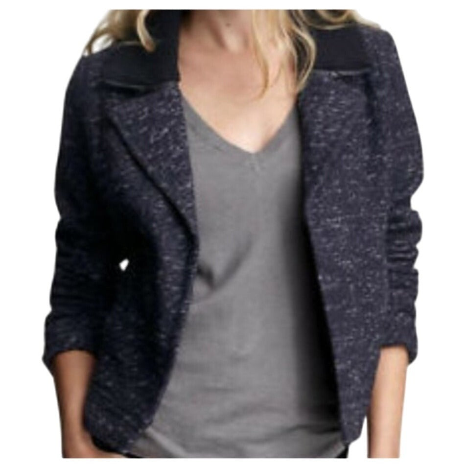 Gap Blue and Black Wool Blend Tweed Moto Jacket