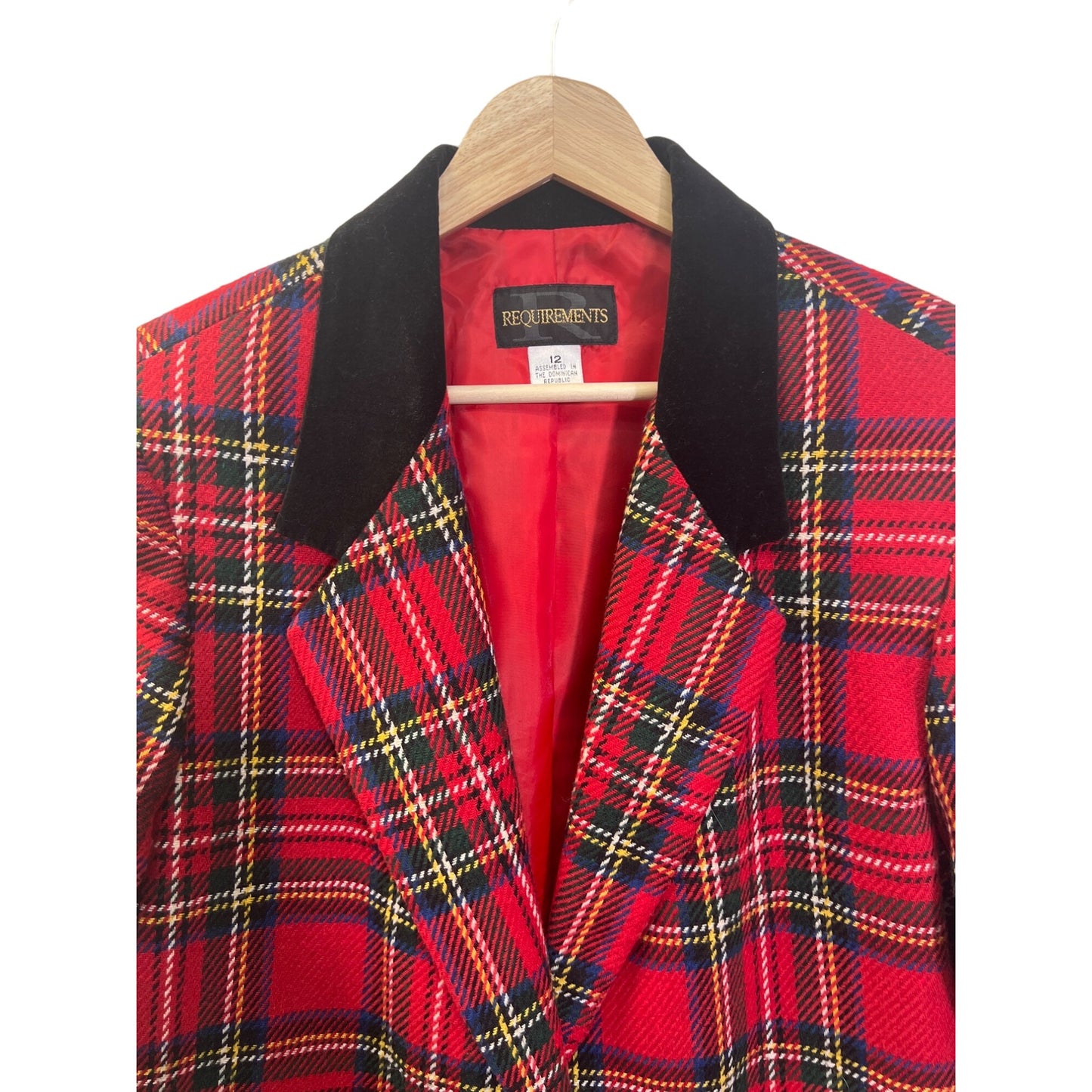 Requirements Vintage 80's Red and Black Plaid Wool Blend Oversized Blazer