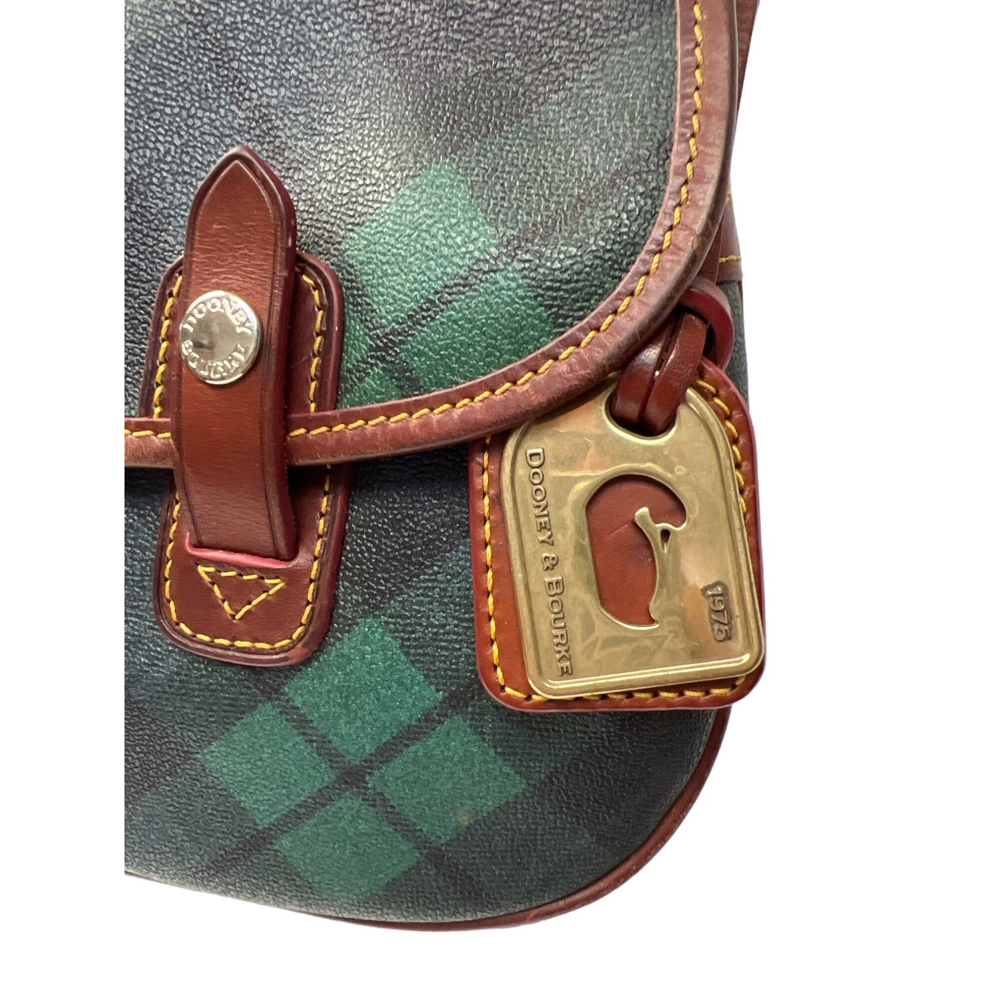 Dooney & Bourke Blue & Green Tartan Plaid Saddle Shoulder Bag