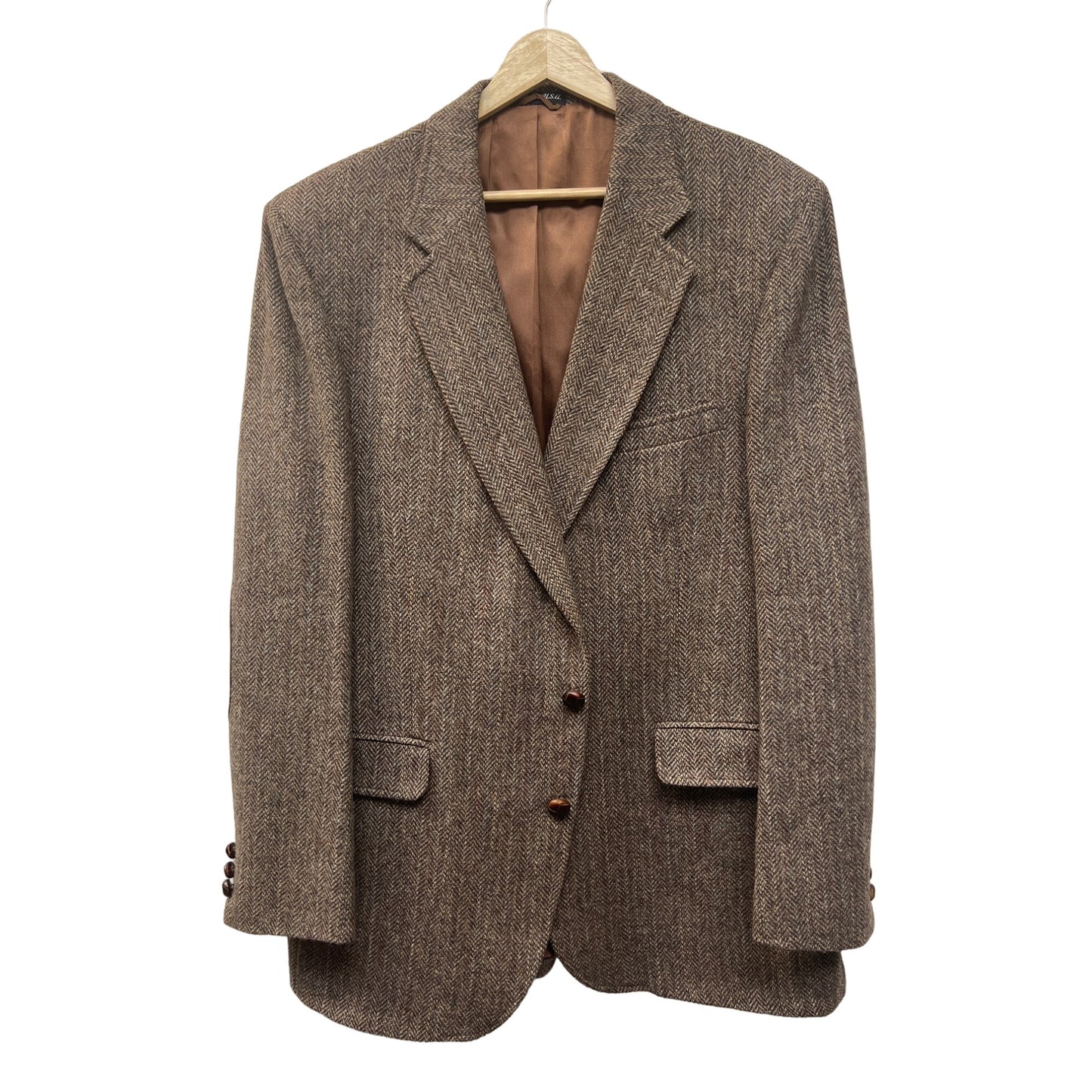 Stafford Hampshire Vintage Brown Wool Blazer with Faux Suede Elbow Patches