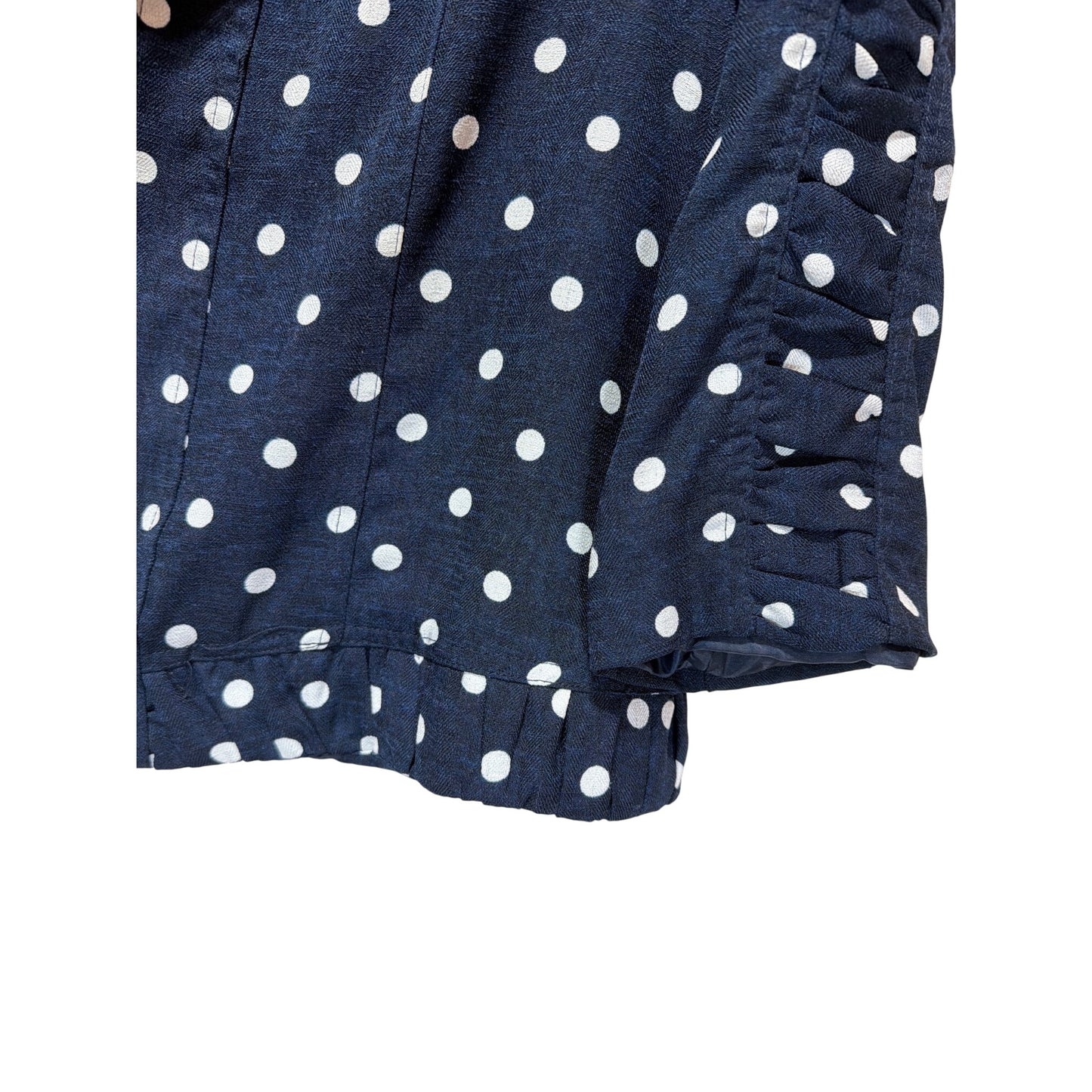 Christopher & Banks Petite Polka Dot Navy Blue Jacket With Ruched Sleeves