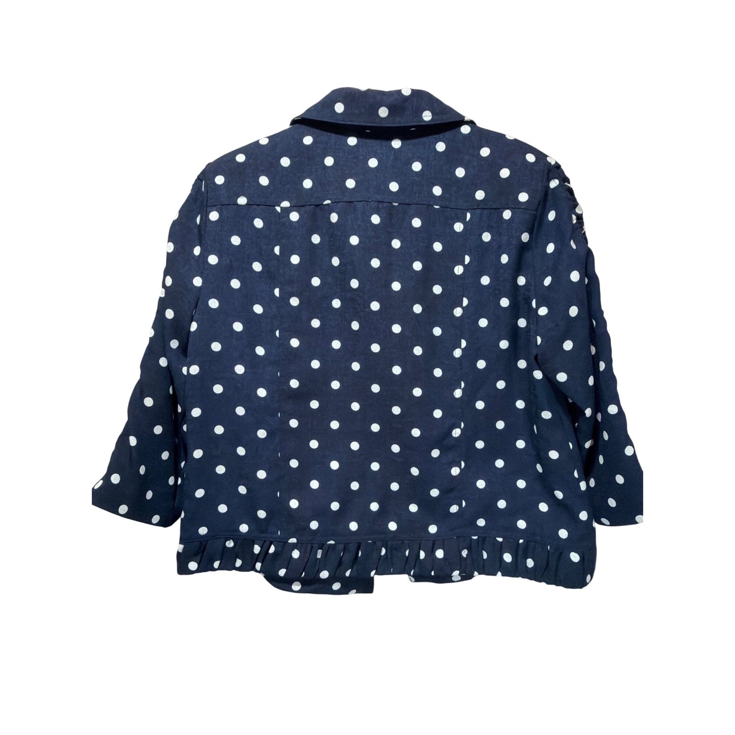 Christopher & Banks Petite Polka Dot Navy Blue Jacket With Ruched Sleeves