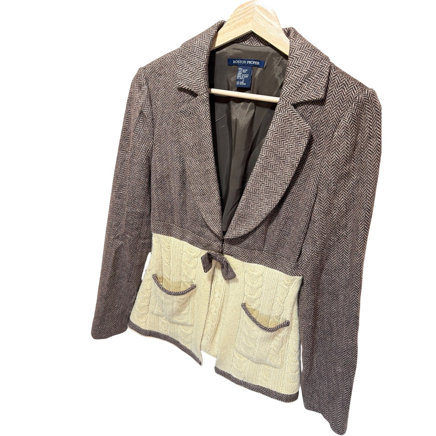 Boston Proper Vintage Hybrid Herringbone Tweed & Cable Knit Blazer Jacket