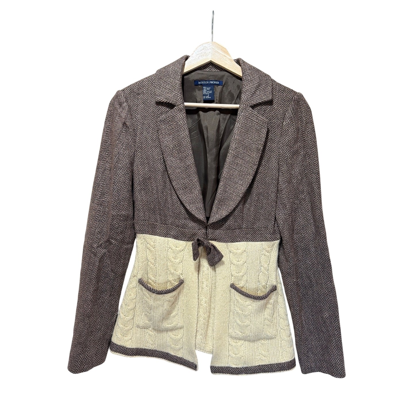 Boston Proper Vintage Hybrid Herringbone Tweed & Cable Knit Blazer Jacket