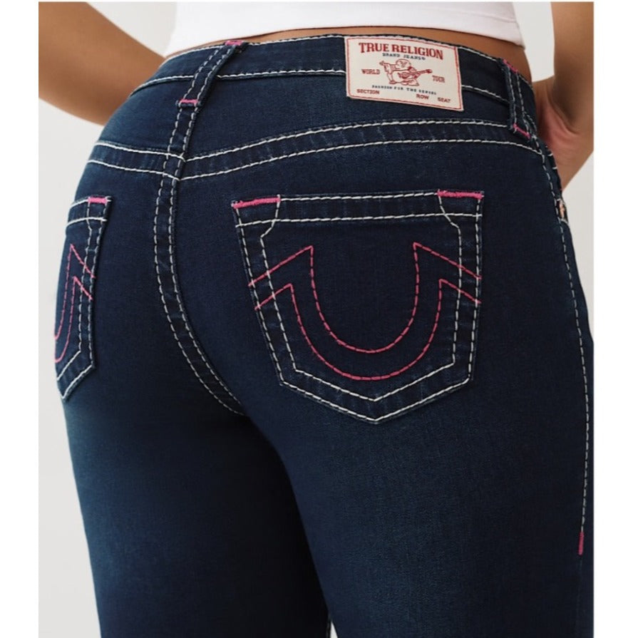 True Religion Womens Billie Mid Rise Straight Jeans With Iconic Stitching Denim Size 34