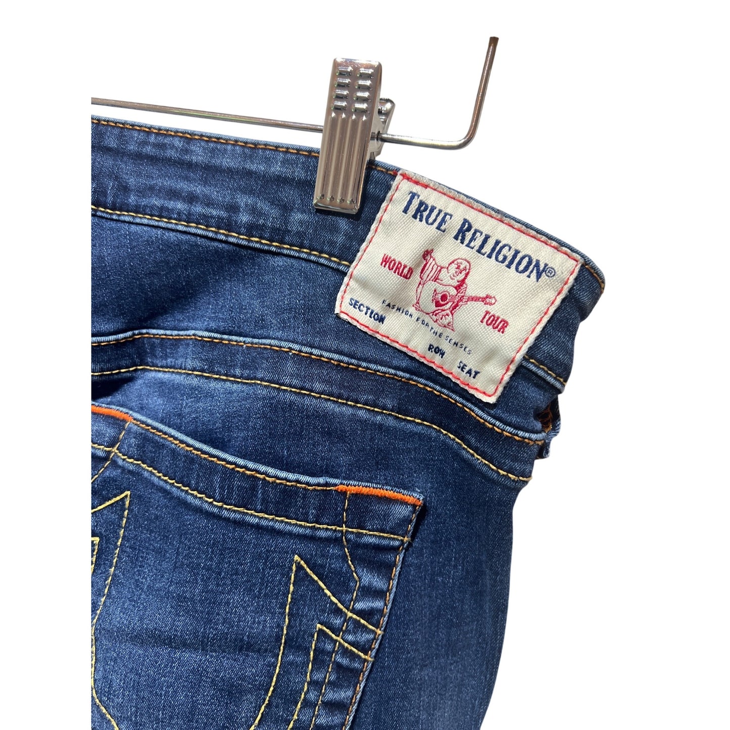 True Religion Womens Billie Mid Rise Straight Jeans With Iconic Stitching Denim Size 34