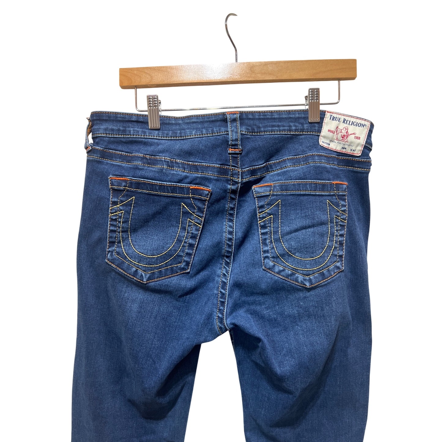 True Religion Womens Billie Mid Rise Straight Jeans With Iconic Stitching Denim Size 34