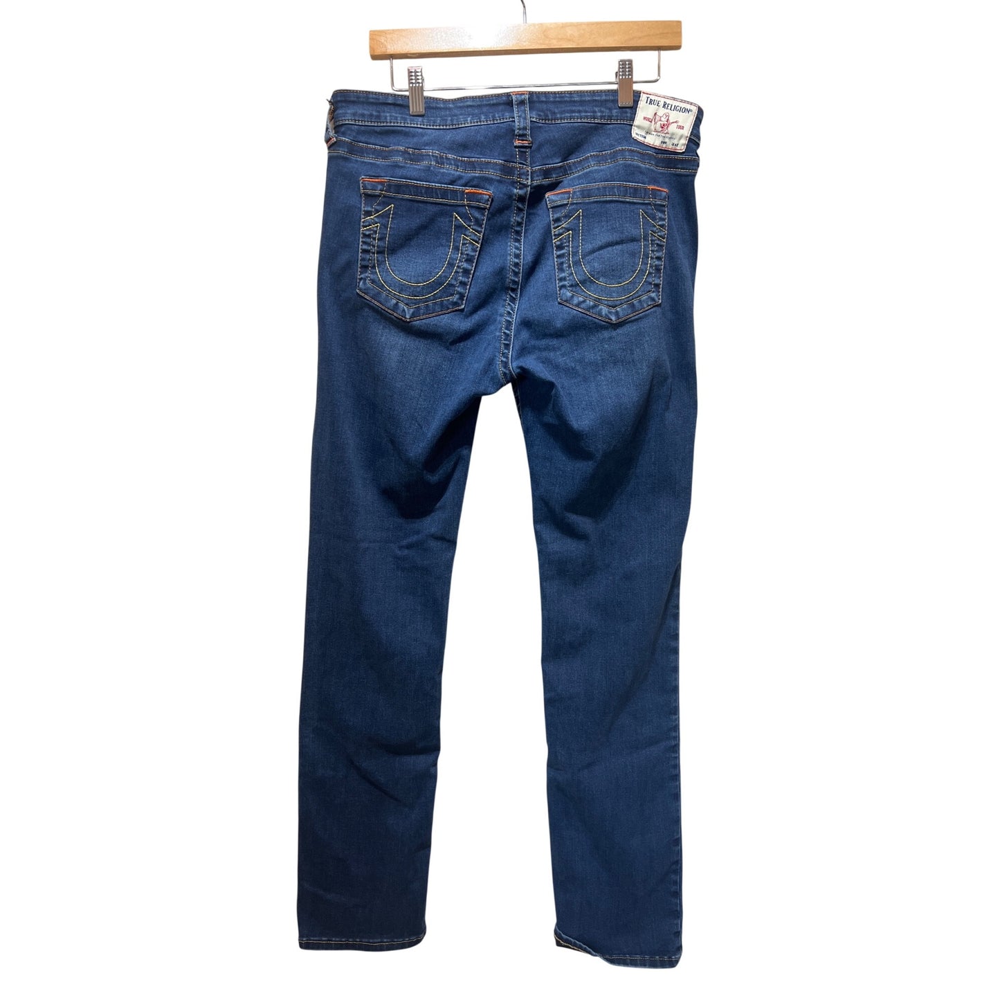 True Religion Womens Billie Mid Rise Straight Jeans With Iconic Stitching Denim Size 34