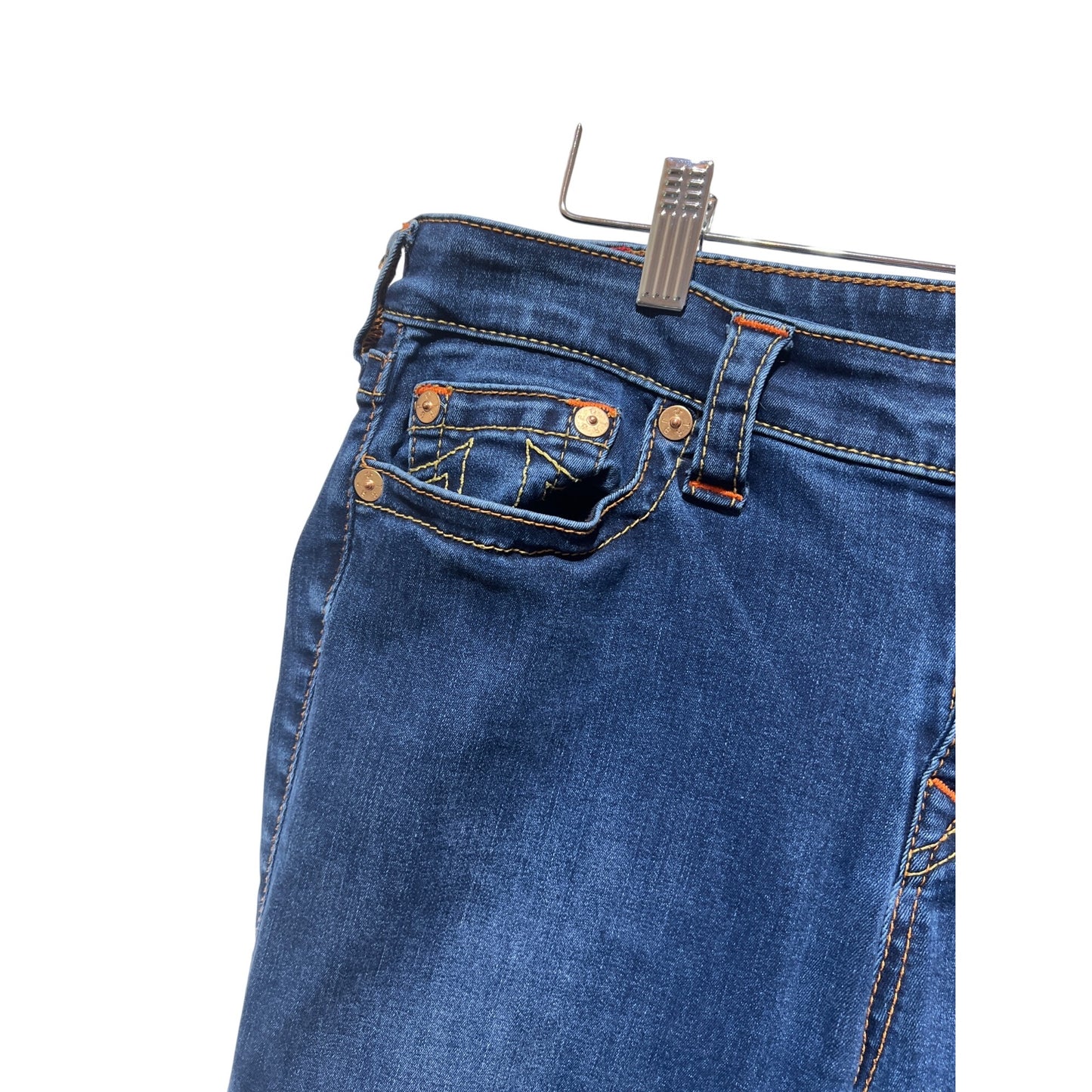 True Religion Womens Billie Mid Rise Straight Jeans With Iconic Stitching Denim Size 34