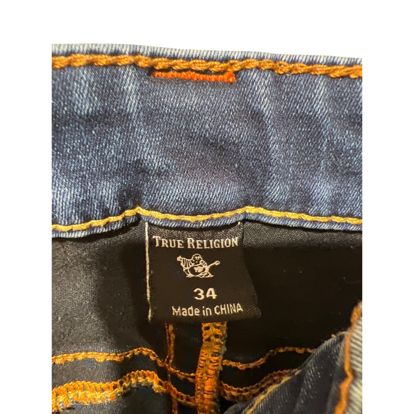 True Religion Womens Billie Mid Rise Straight Jeans With Iconic Stitching Denim Size 34