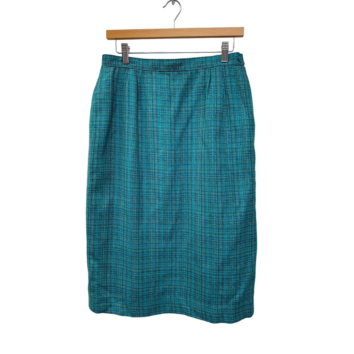 Pendleton Country Sophisticates Vintage 90's Teal Plaid Tweed Wool Pencil Skirt