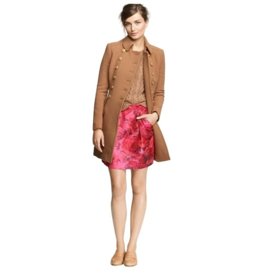 J. Crew Red Floral Satin Origami Peony Floral Mini Skirt with Pockets