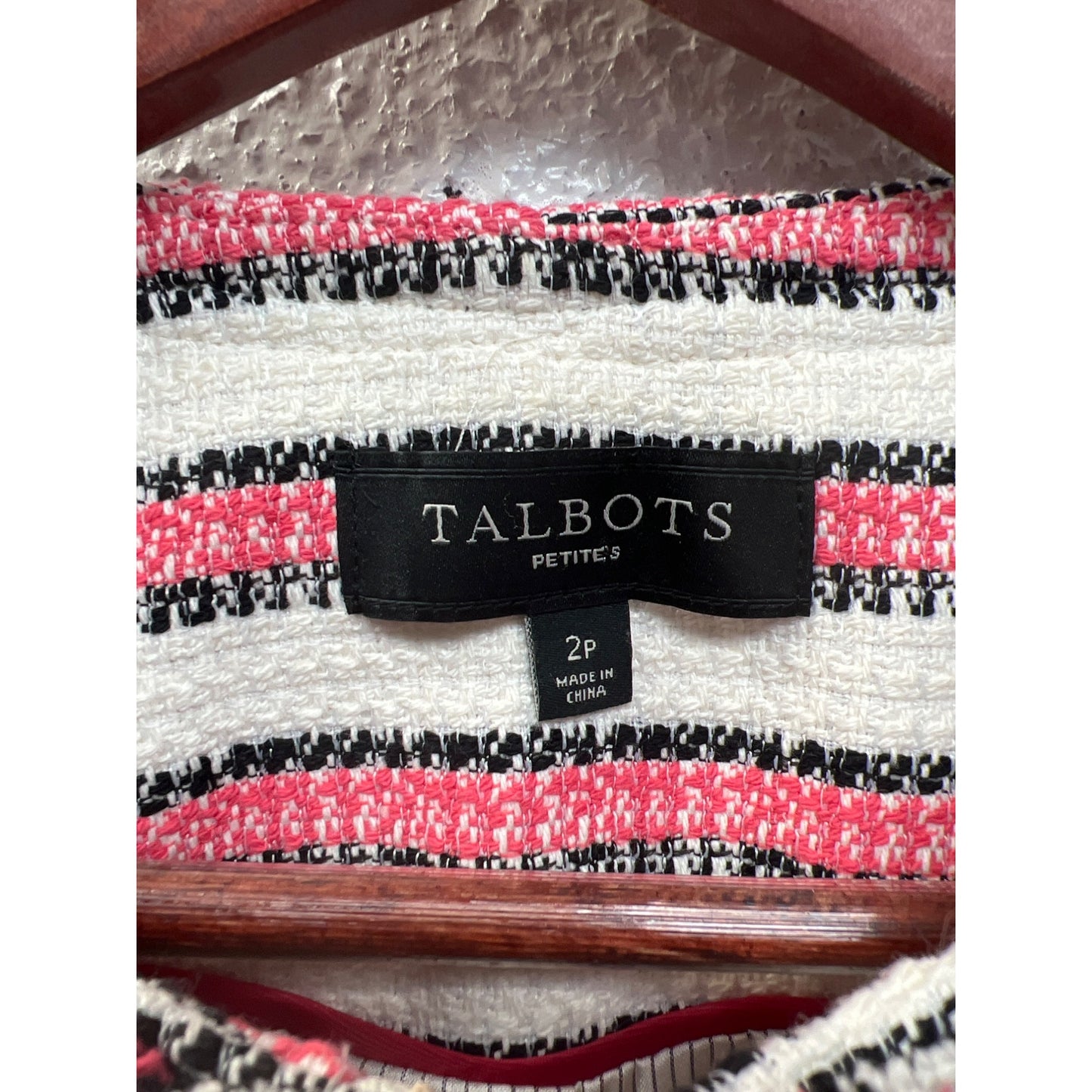Talbots Petite Pink and White Tweed Raw Hem Blazer