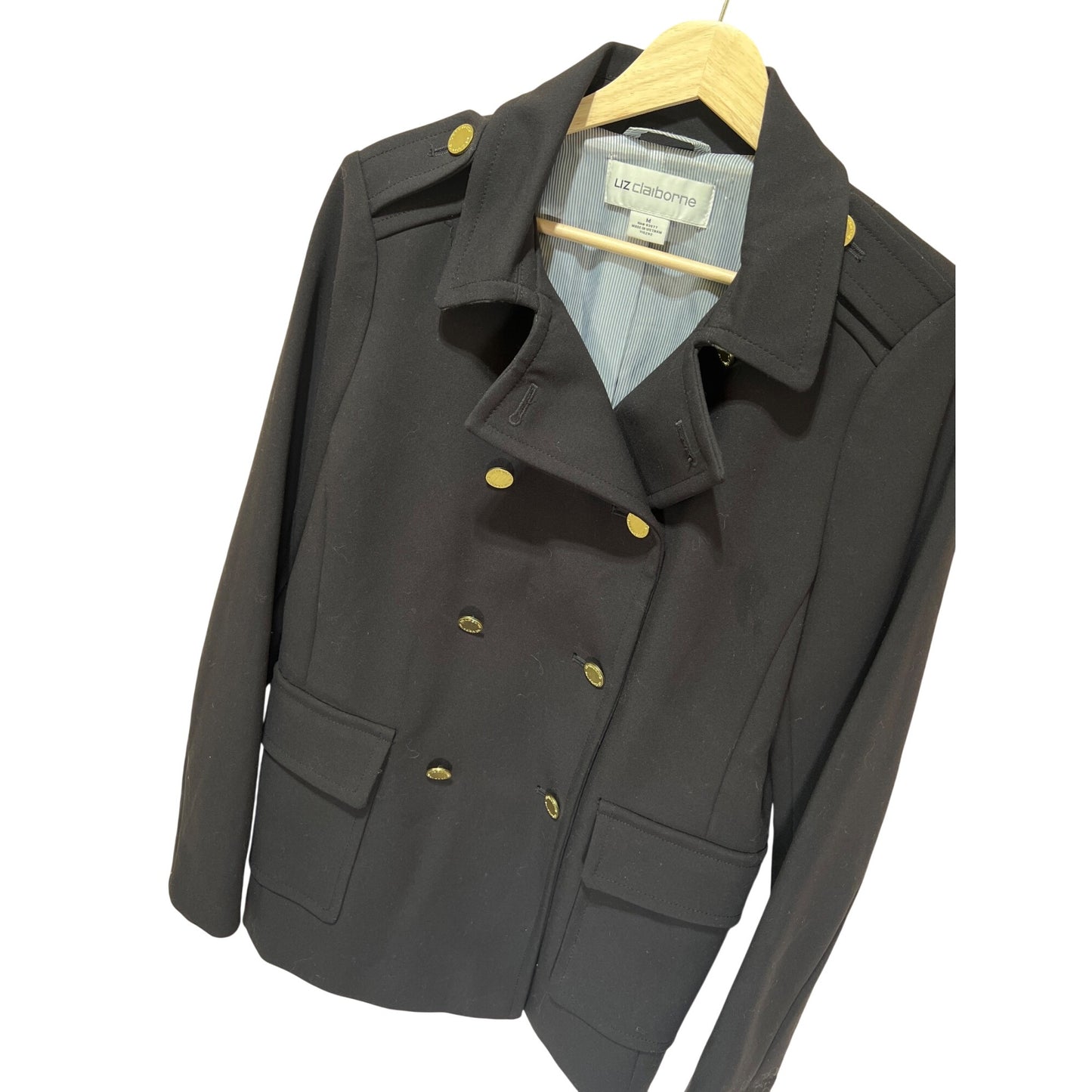 Liz Claiborne Womens Black Military-Style Double-Breasted Blazer Jacket Size Medium