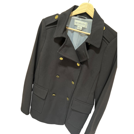 Liz Claiborne Womens Black Military-Style Double-Breasted Blazer Jacket Size Medium