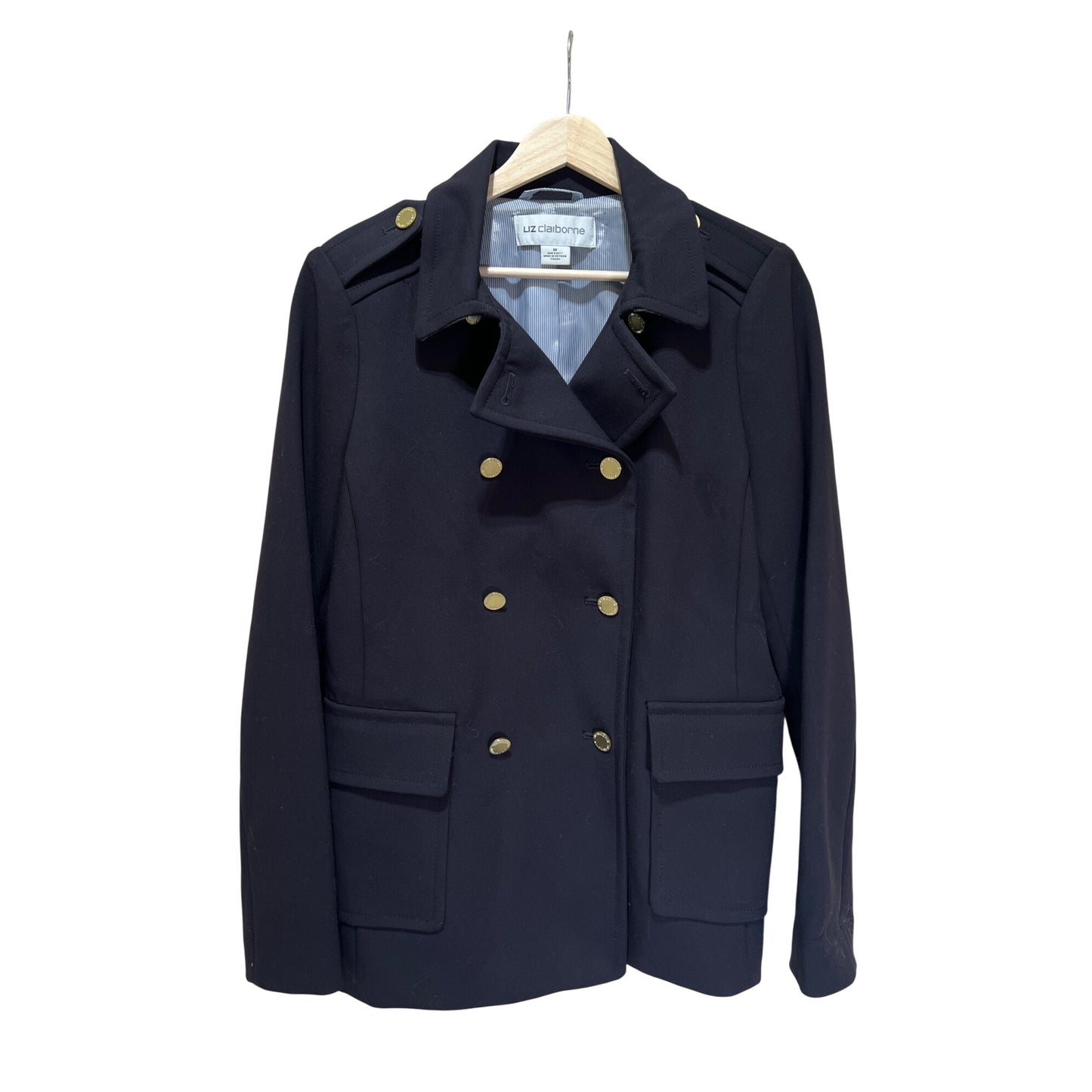 Liz Claiborne Womens Black Military-Style Double-Breasted Blazer Jacket Size Medium