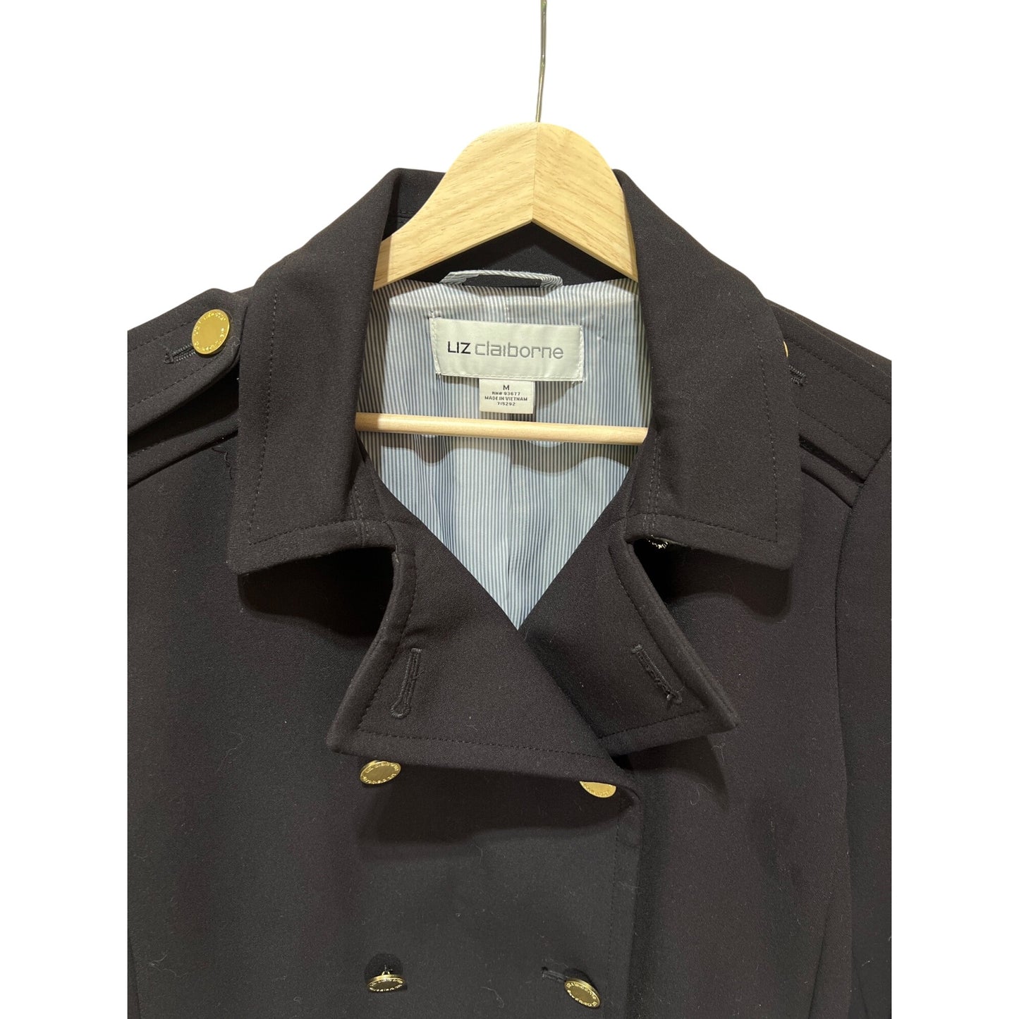Liz Claiborne Womens Black Military-Style Double-Breasted Blazer Jacket Size Medium