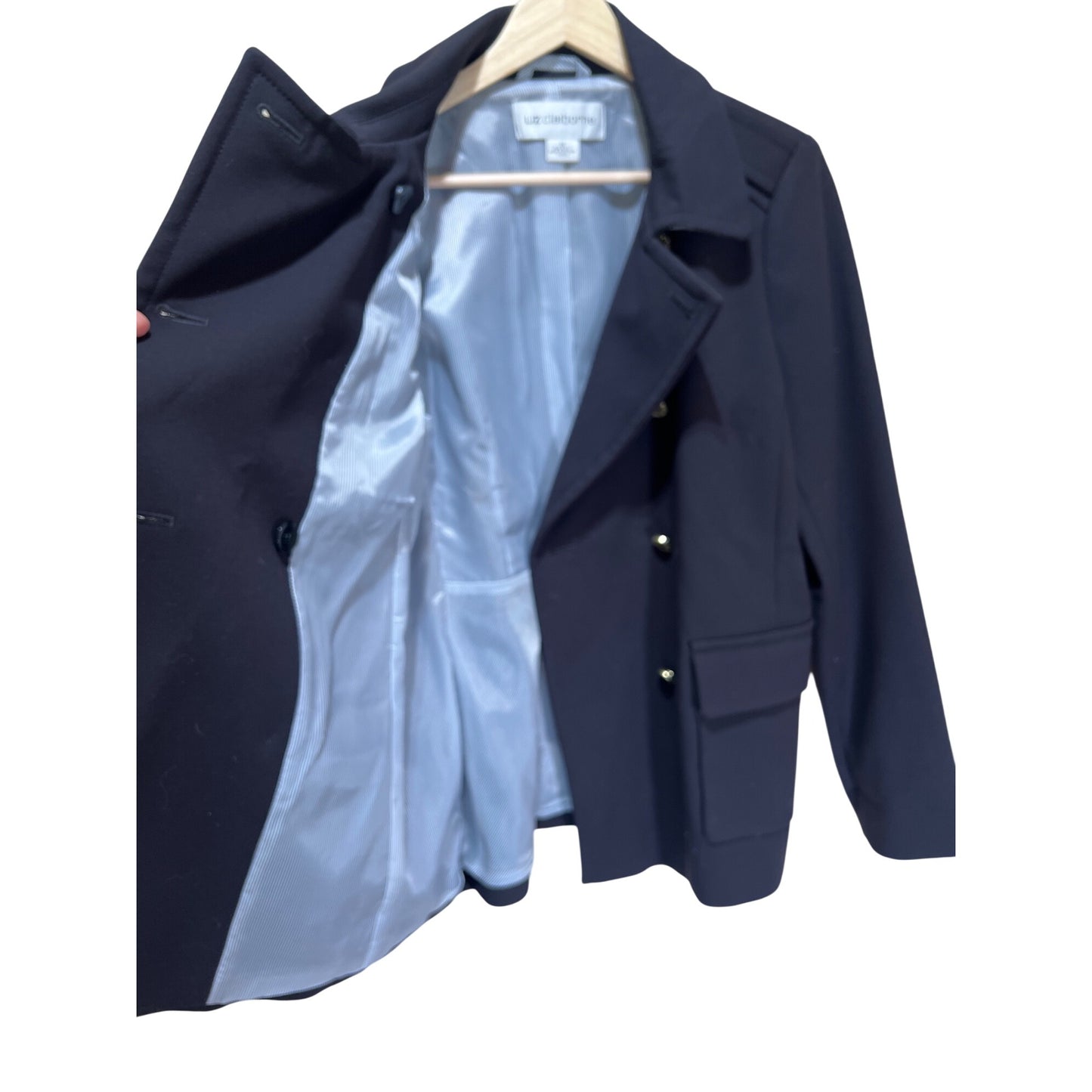 Liz Claiborne Womens Black Military-Style Double-Breasted Blazer Jacket Size Medium