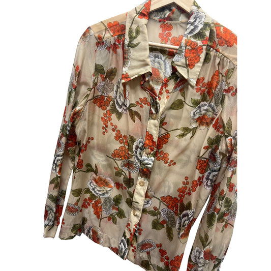 Unbranded Vintage 70's Groovy Sheer Chiffon Floral Blouse