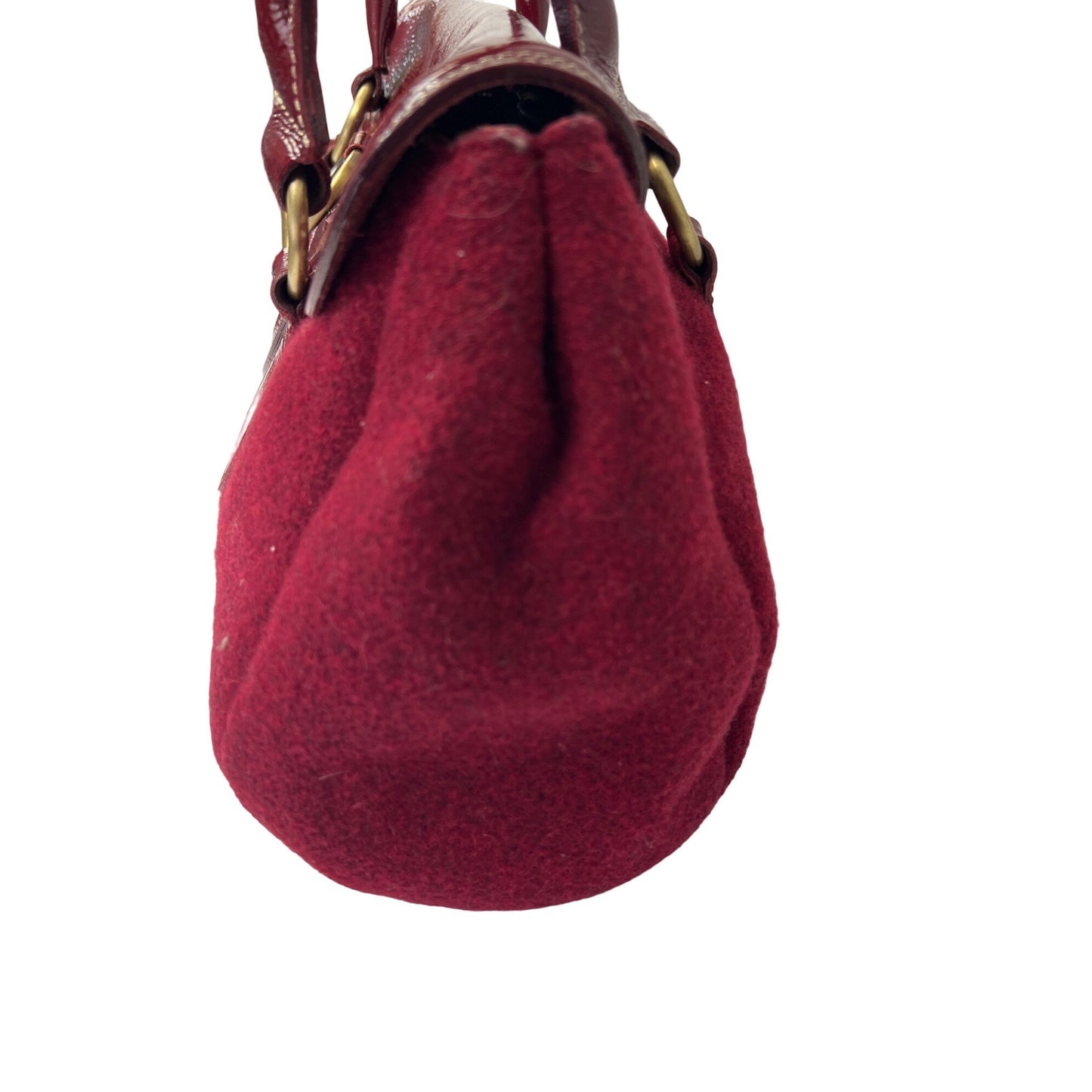 Sofia C Red Wool Felt Shoulder Bag with Patent Leather Trim