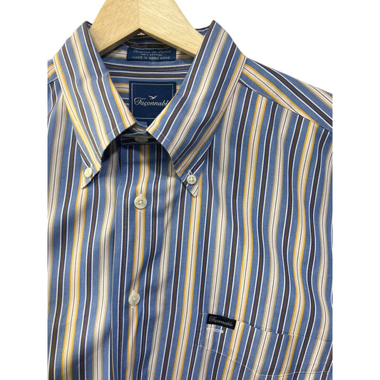 Faconnable Blue Striped Cotton Button Down Shirt