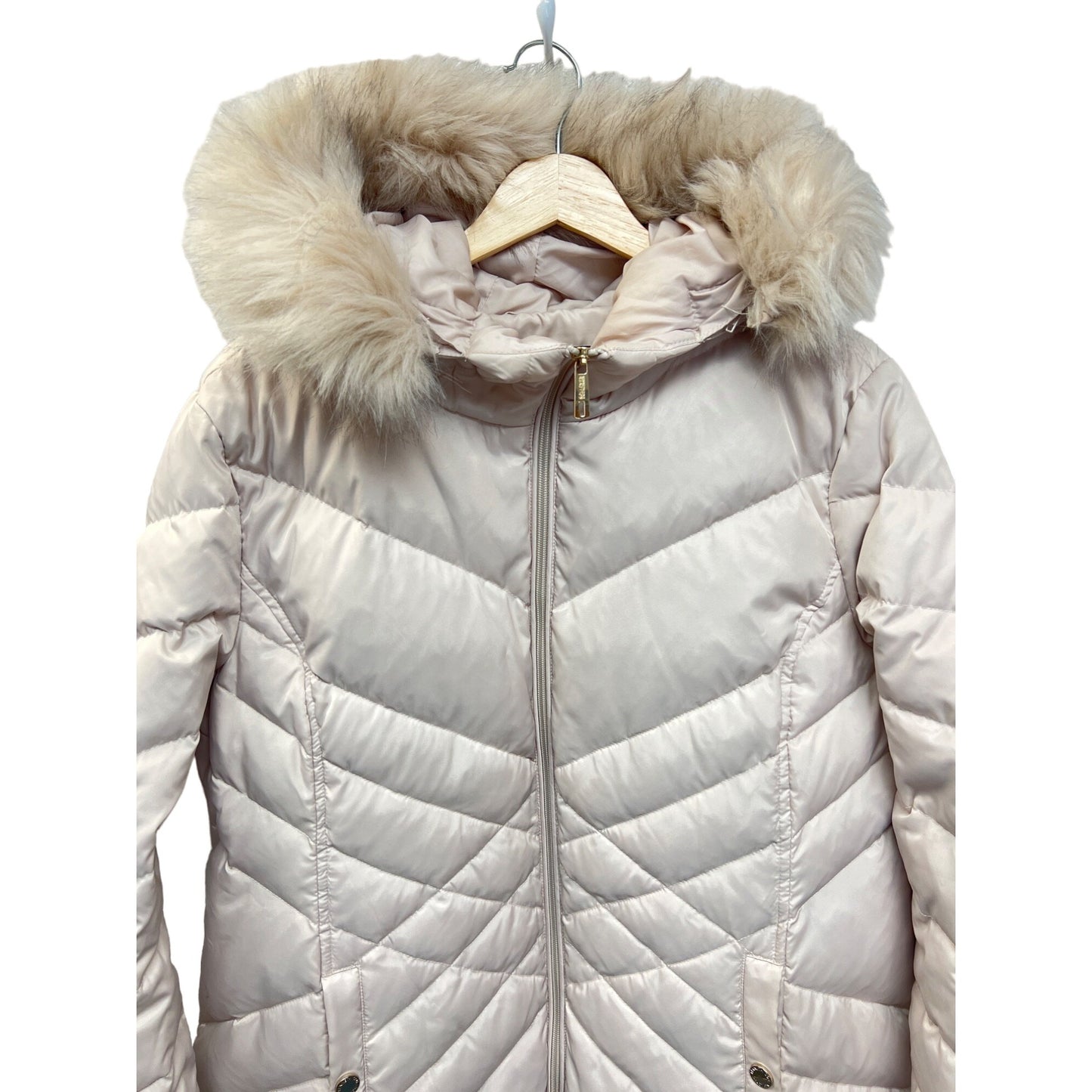 Kenneth Cole Reaction Long White Down Puffer Hoodie Coat