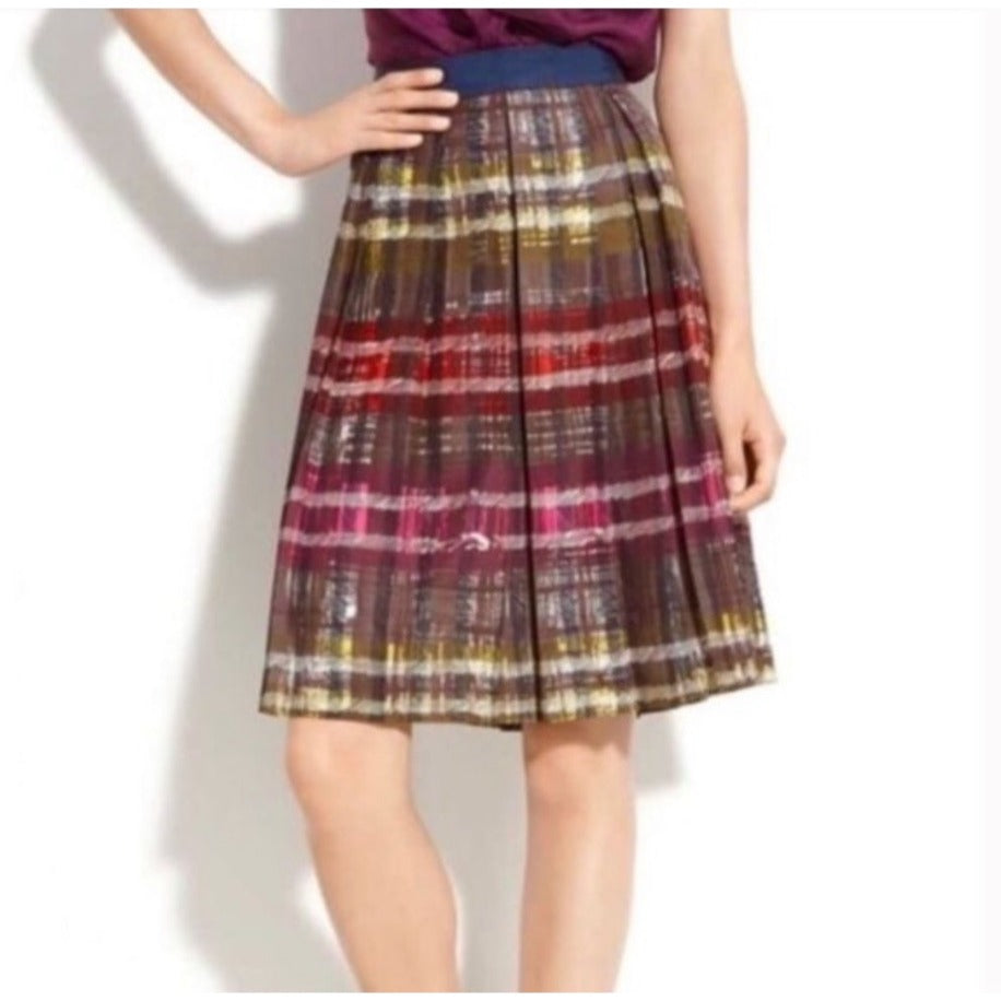 Trina Turk NWT Plaid Silk A-Line Skirt with Ribbon Waist