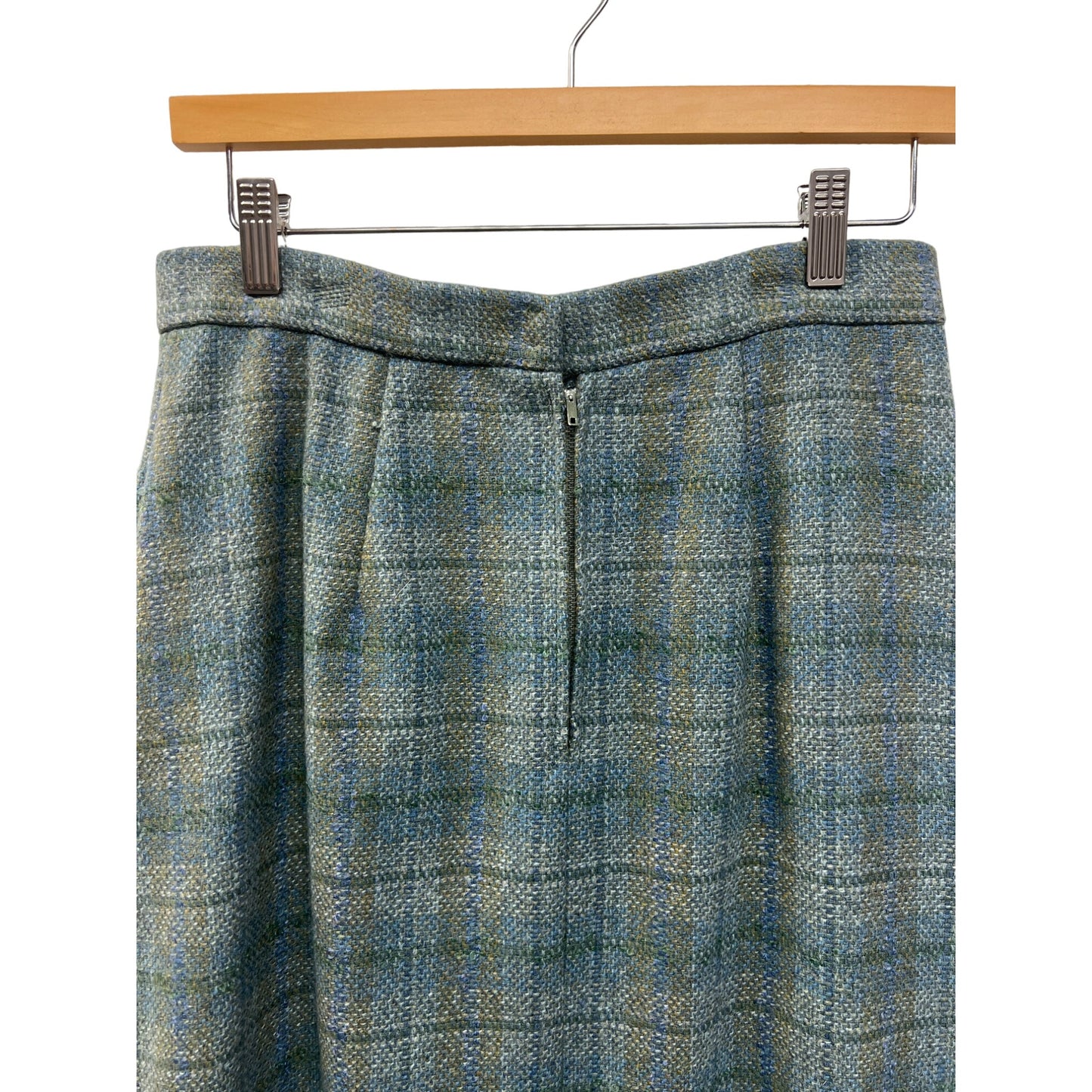 Unbranded Vintage Green Blue Plaid Wool A-Line Skirt