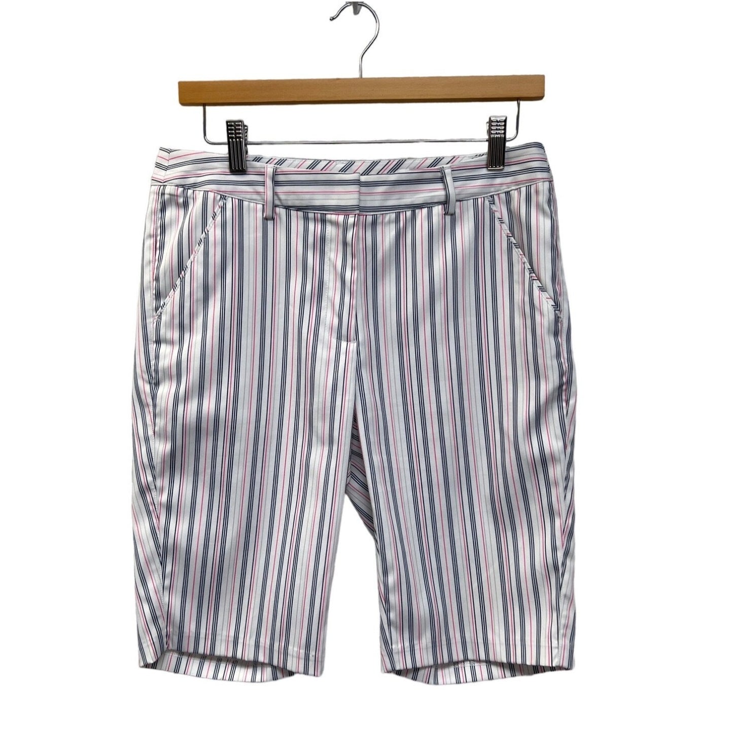 Greg Norman White with Navy & Pink Pinstripe Golfing Chino Shorts