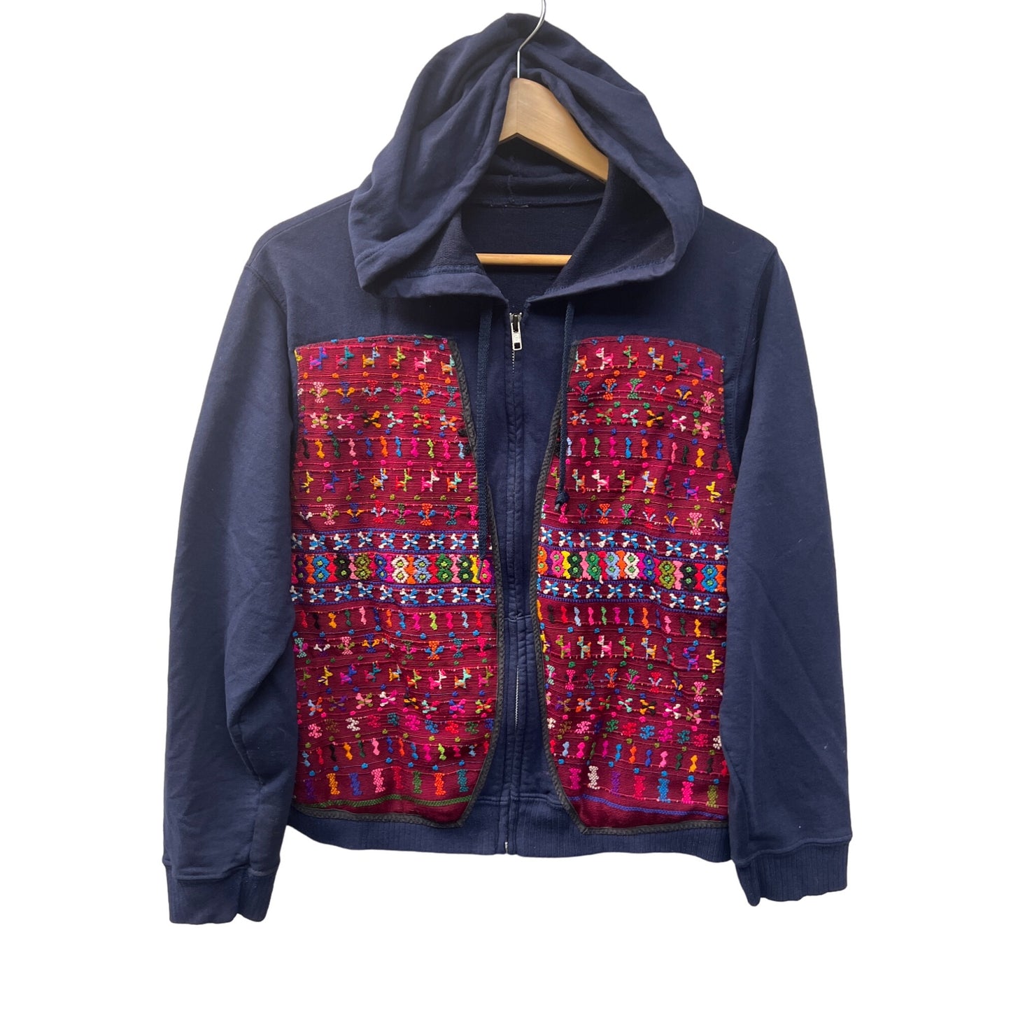 Guatemalan Red and Navy Embroidered Full Zip Hoodie