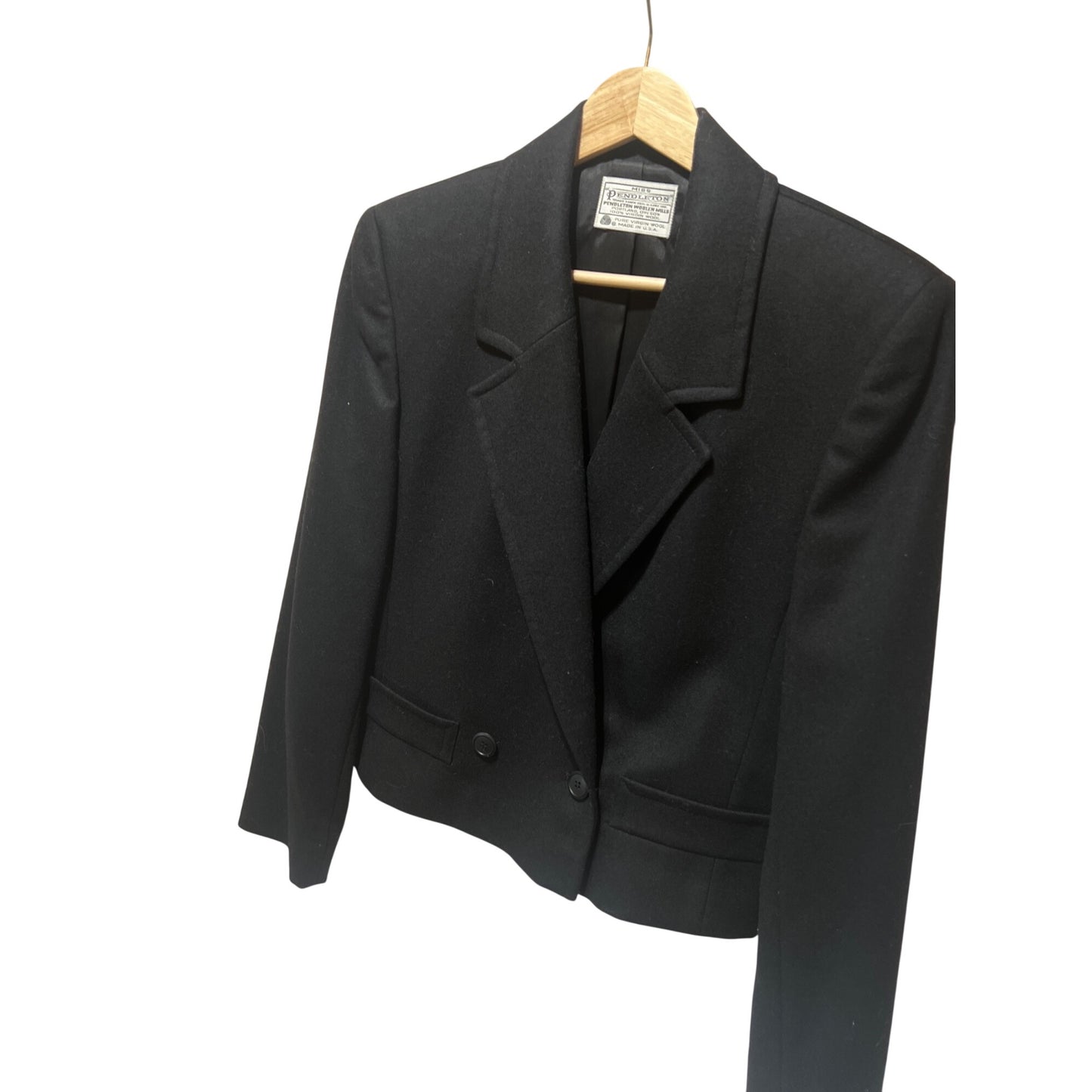 Miss Pendleton Black Wool Cropped Blazer Jacket Double-Breasted Women’s Size M USA Made