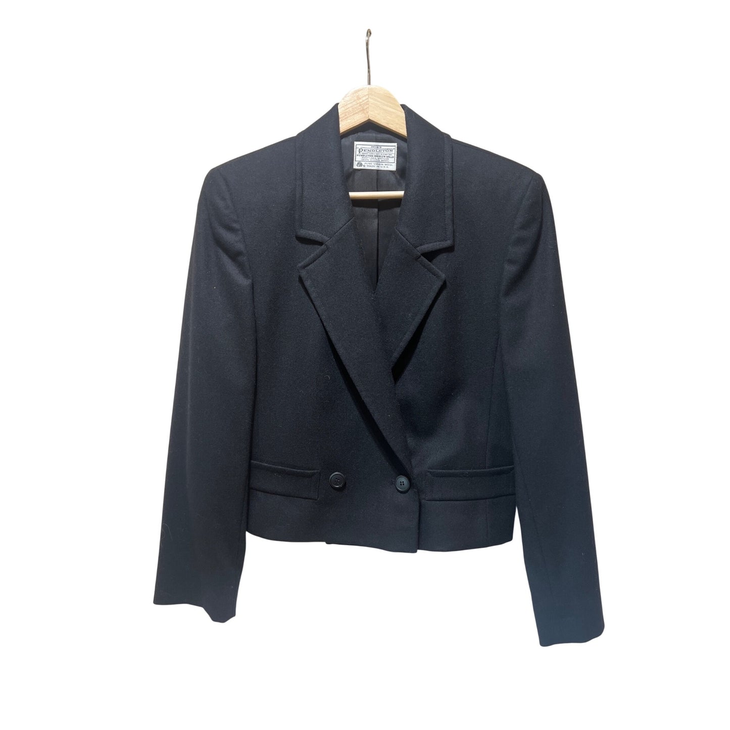 Miss Pendleton Black Wool Cropped Blazer Jacket Double-Breasted Women’s Size M USA Made