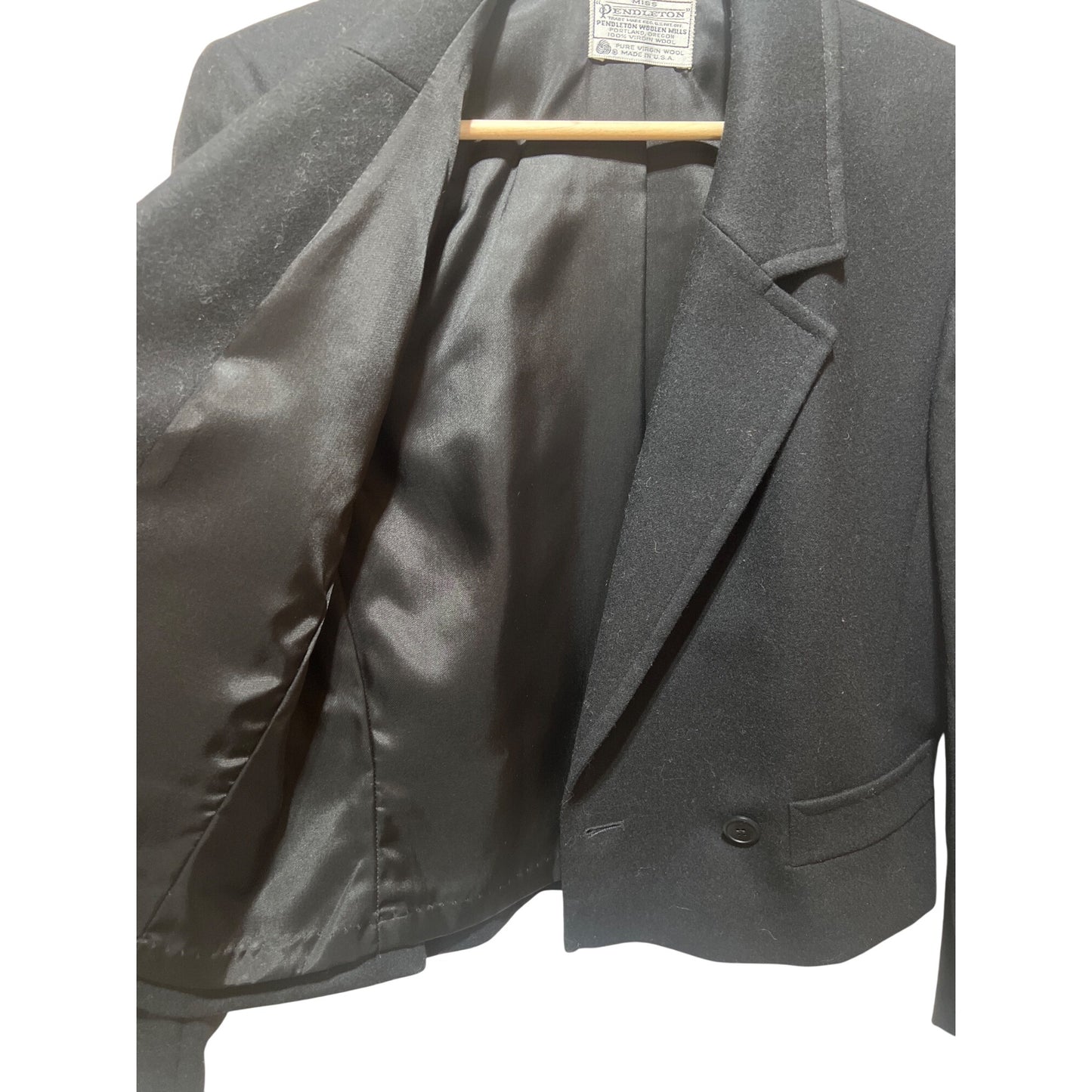 Miss Pendleton Black Wool Cropped Blazer Jacket Double-Breasted Women’s Size M USA Made